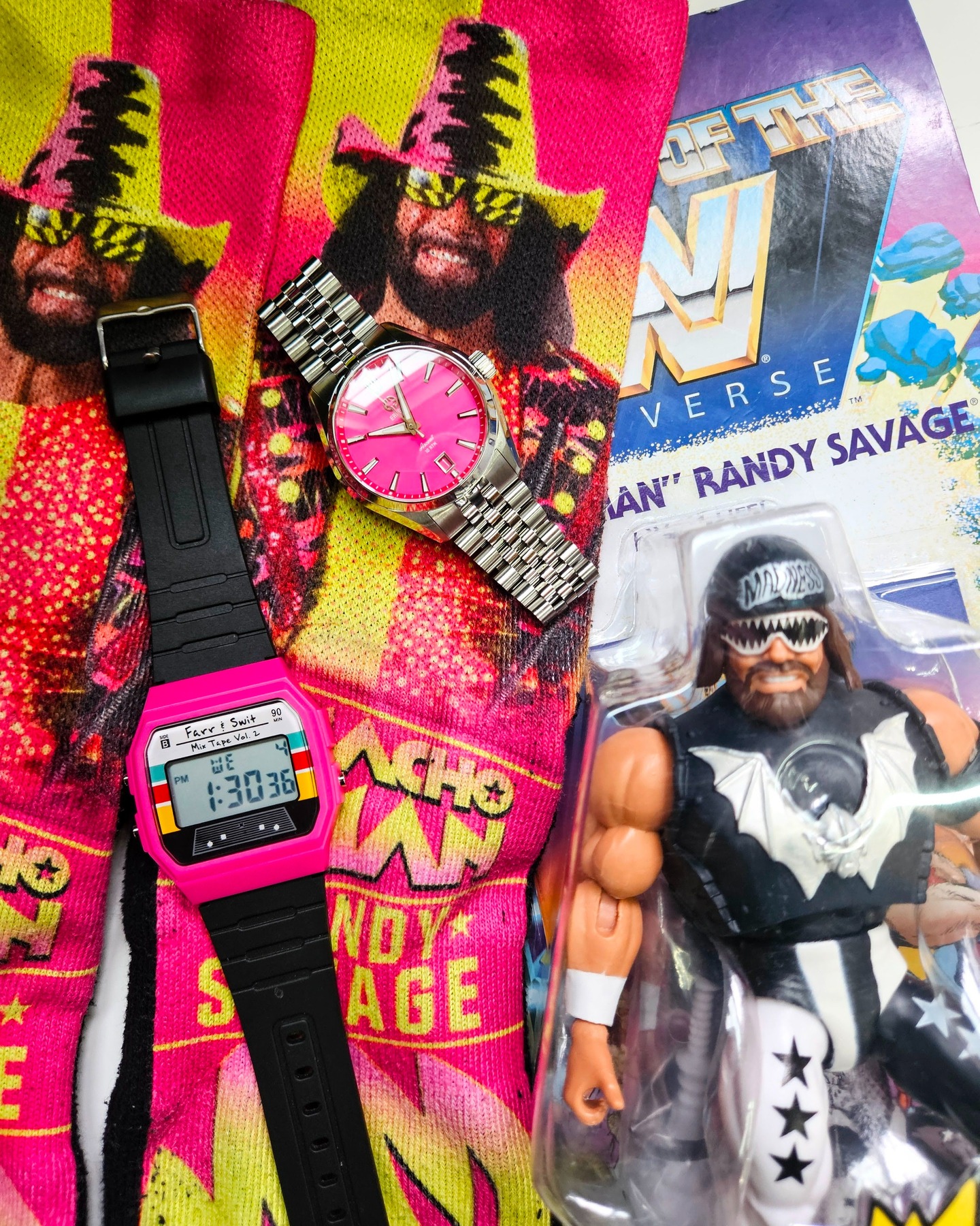 #teamcoolsocks
Thanks to @elegante_wrist & @bimmerftw135i for the posts which reminded me I love this #watchfam #challenge
Shout out to the hosts:
@itsabouttime_pieces
@compulsive_watch_collector
@aviantime
@watchmylyfe13
@its_time_to_show_off_watches
Last year (and last photo) I shared my @beastieboys socks from @stanceofficial
This year I'm pulling out my Macho Man @randysavageofficial from @rockemofficial socks and pairing them in all their pink glory with the Mix Tape B Sides XL and the @erebus.watches Ascent 41.
Of course, I need to include a toy in the shots so here is the Masters of the Universe x WWE Randy "Macho Man" Savage figure. Love this @mattel mashup.
Great stuff everyone, keep them coming.
#watch #digihumpday #wrestling #oldschool #actionfigures