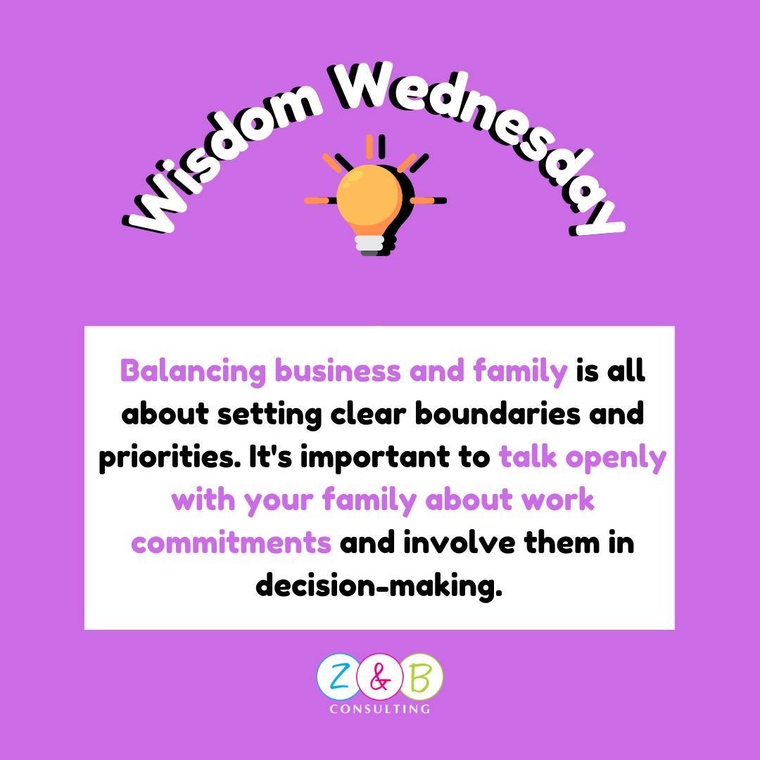 Balancing business and family is all about setting clear boundaries and priorities! By communicating your work commitments with your family and making sure to prioritize quality time with your loved ones, you can maintain the balance between business and family. 🌟👨👩👧👦📈
#WisdomWednesday #Balance