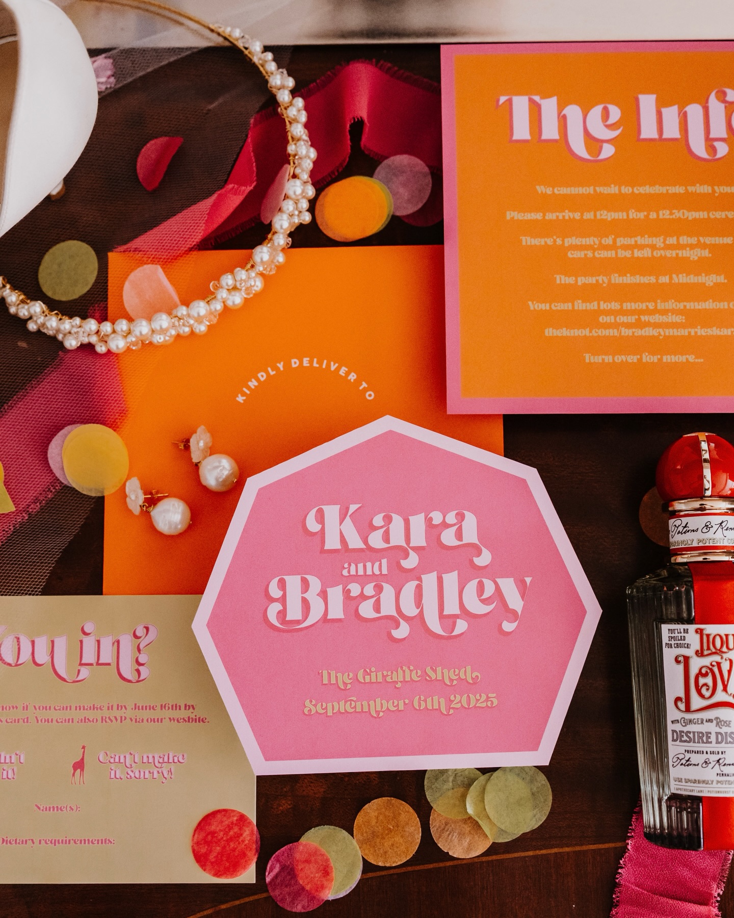 Kara + Bradley proving that more is definitely more and you literally cannot have too many flowers 🌺🧡🪩
An absolute JOY to be part of such a fun, colourful, perfectly styled wedding 👌🏼
Photographer@melissameganphotography
Venue @thegiraffeshed
Florist @theartisanfloralstudio
Stylist @byhannahbaskett
Stationery @sundownpaper
Tableware @curated.byhannahbaskett
Content creator @yourday_byme
Hair and Make up @lucybernier_hmua @makeupbydonnalou
Dress @whitelaceandbutterflies
Accessories @whitedesignsbridal
Confetti @flutterdarlings
Celebrant @mirandathecelebrant
Cake @perfectlyplumcakes
Suit @kingandallen
Live illustrator @myownillustrator
Band @lucky_sonnets
Photobooth @lucysglitterbox_ Food truck @weddingpizzaco
Fabric signs @daydreamer_creative_studio
.
.
.
#onthedaystationery #colourfulwedding #weddinginvites