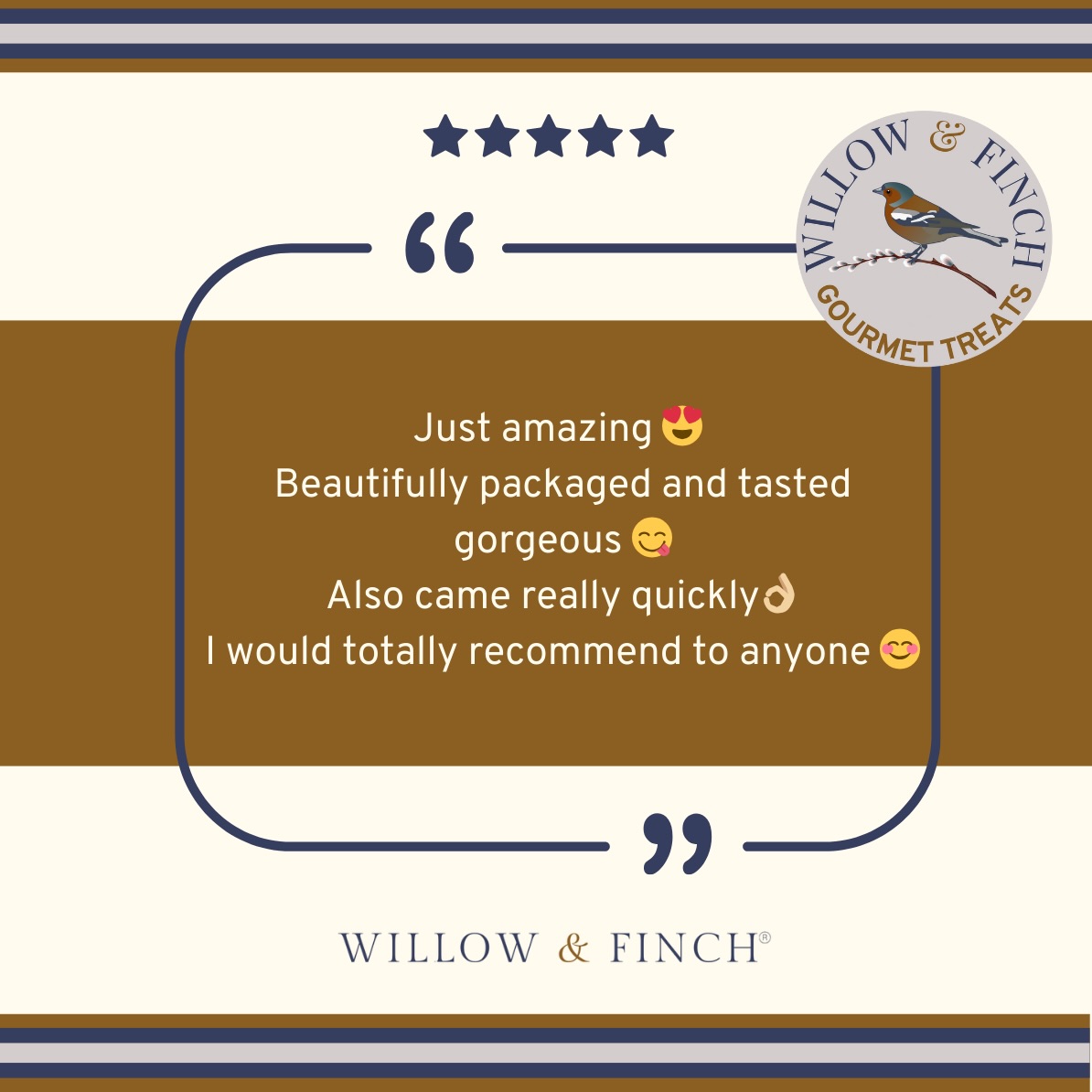 We love a review… but a review with this many top-tier emojis? Even better 😍😋👌🏼😊
Beautifully packaged, delicious, and quick to arrive - exactly what we’re aiming for every single time. Huge thanks for the kind words
Explore our full range of handcrafted, small batch, palm oil free bakes at www.willow-finch.co.uk. Whether you want to treat yourself, send as a gourmet gift, or you’re looking for the perfect range to stock or serve in your cafe or shop, we’d love to hear from you!