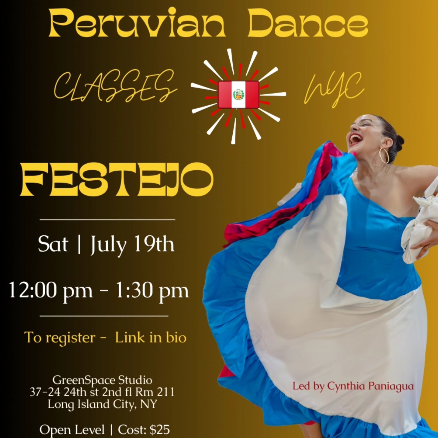 A bailar de nuevo ! Feliz mes de fiestas patrias 🇵🇪💃🏽❤️ It's with alot of gratitude and love that I announce the next Festejo class ❤️💃🏽💯
✅️ Link in bio to register and secure your spot in class !
Date: Saturday July 19th
Time: 12:00 pm - 1:30 pm
Where: GreenSpace Studio @greenspacestudioorg
Registration: link in bio or DM me
💃🏽🇵🇪 Mi gente, last month was a blast ! I had the time of my life sharing Peruvian dance & vibes with you. I especially feel an immense amount of gratitude for all the love and passion I felt from each & every student and the community as a whole. You guys really added that extra recutecu to the dance floor & it was clear to me that NY IS REPRESENTIN ! I love it!
💯🇵🇪 You know I put my heart & soul into this so I needed a little rest & recovery pero ... ya! Estoy ready, así que
VAMOS PA' YAAAA!
For everyone asking for more classes, this one's for you !
No dejes que te cuenten 😘
See you on the dance floor !
With Peru in my heart always,
Cynthia (la que no puede estar quieta)
#kaypachadance #peruviandanceNYC #peruviandanceclasses #festejo #afroperuviandance #bailatusancestros #peruviansinthediaspora #cynthiapaniagua #vamospaya