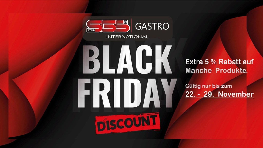 Schalten Sie Black Friday jetzt Ihren 5% Rabattcode frei
Rabaat Code : BF61
#blackfriday2024
#sgsgastro
#sgsgastrointernational