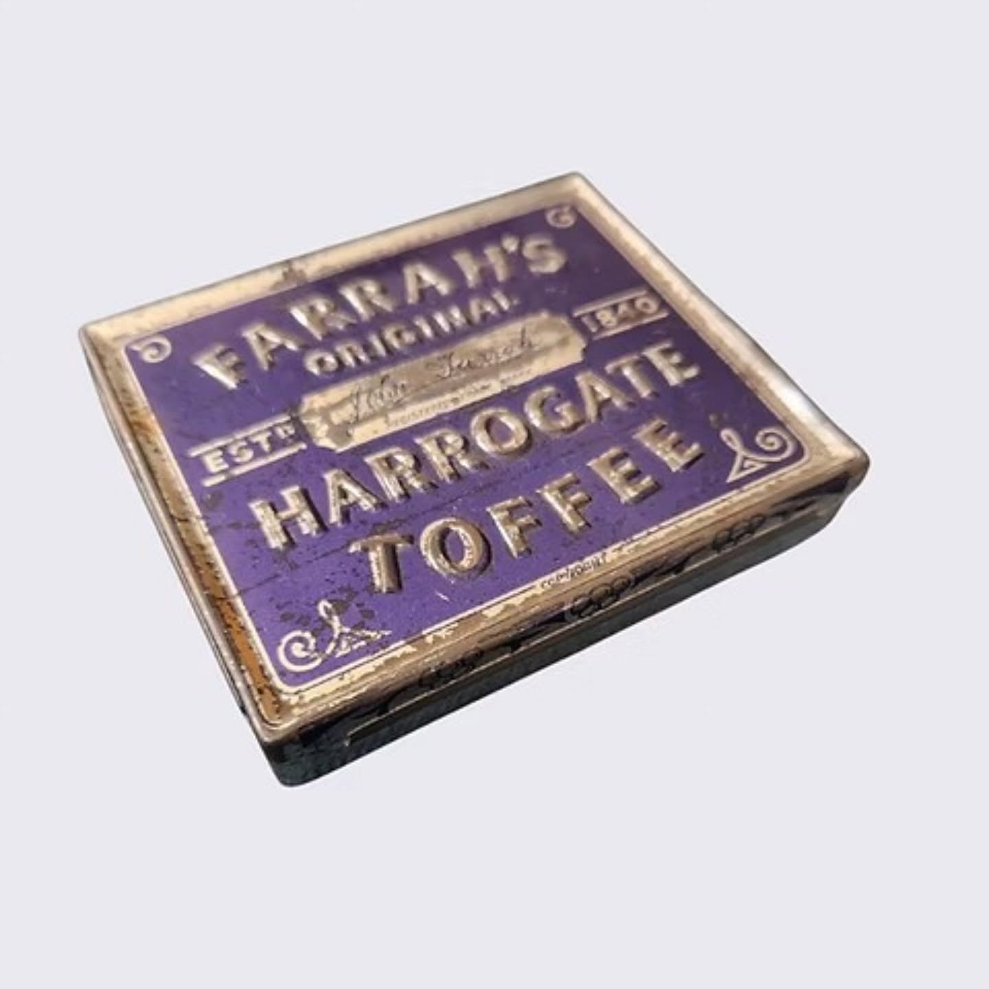 Vintage Farrah’s Original Harrogate Toffee Tin Embossed Blue & Silver | https://share.google/VrJntiqsH4NuE7xi1 #stufftoyouandme