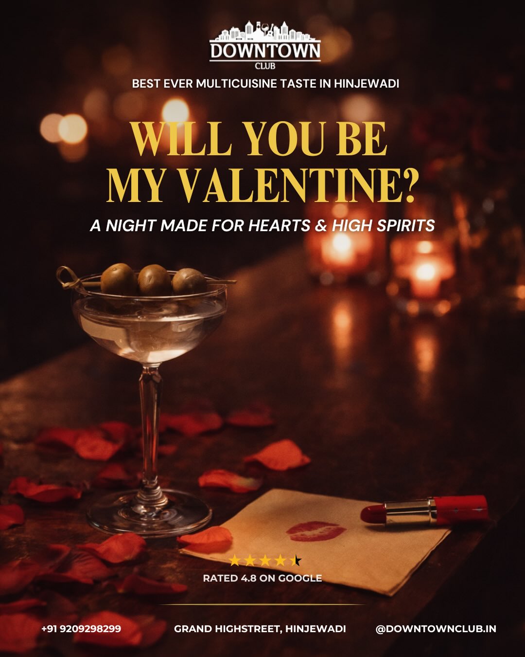 💘 Will you be our Valentine?
This Valentine’s Week, turn your nights into something unforgettable at Downtown Club ✨
From romantic cocktails to special couple offers, we’re setting the mood for love, music & indulgence.
Whether it’s a quiet toast or a glamorous night out, Celebrate Valentine’s with us.
📍 Downtown Club
🍸 Special Couple Offers
❤️ Valentine Week Vibes
Reserve your spot & celebrate love the Downtown way.
#ValentinesAtDowntown #ValentineWeek #CoupleNights #DowntownClub