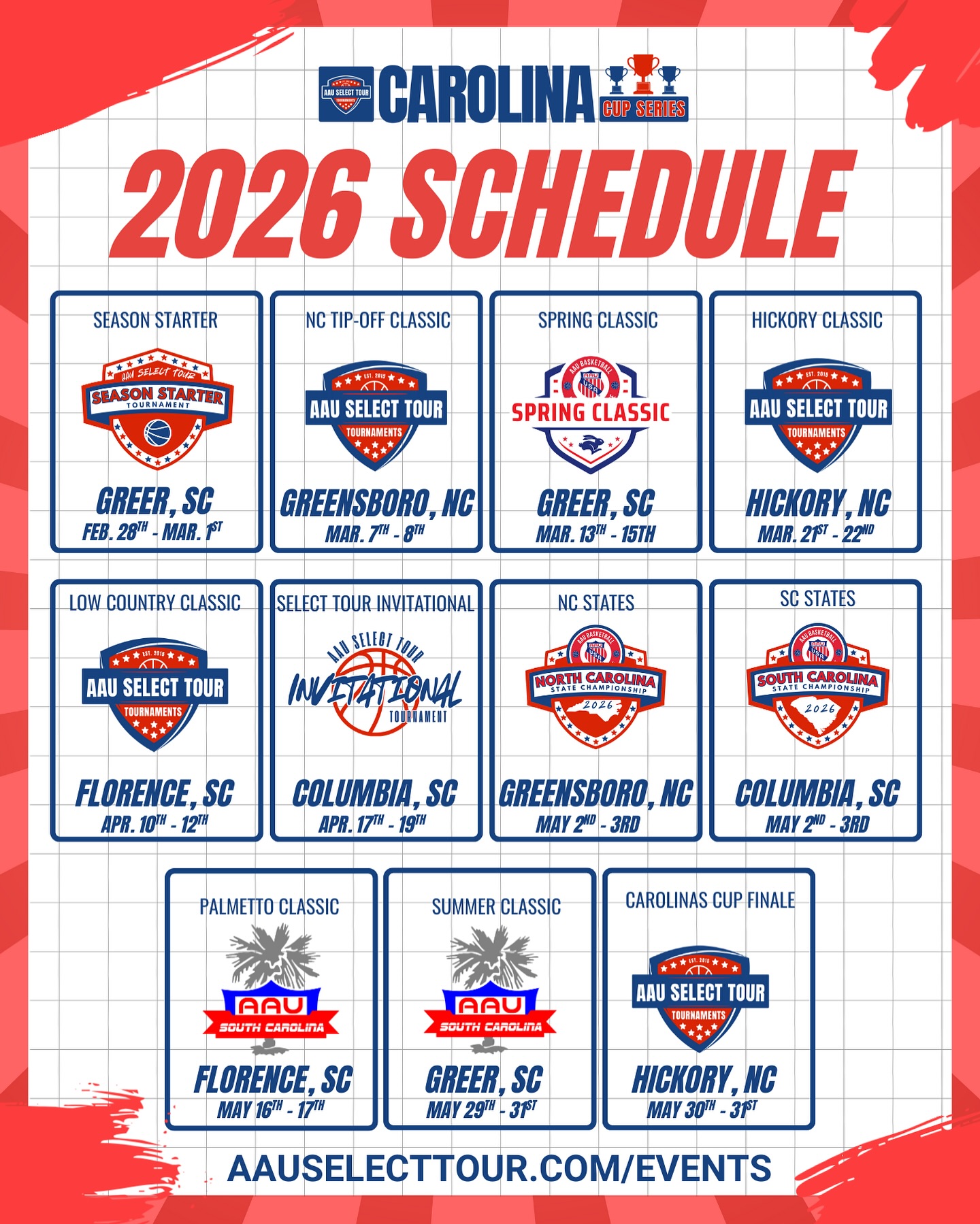 2026 Carolina Cup Series schedule is live. Time to lock in. 🏆🔥
.
✅ Sign up: AAUSelectTour.com
.
💰 Get $60 OFF select events: download the Select 360 App + subscribe to Coaches+ ($9.99/month, cancel anytime) to unlock your tournament discount code.
.
You’ll also get tournament tools, early access to AAU Select Tour camps, recruiting + training insight, and more.
.
See you this season. Register now.
.
#AAUSelectTour #CarolinaCupSeries #Select360 #AAUBasketball #TravelBasketball