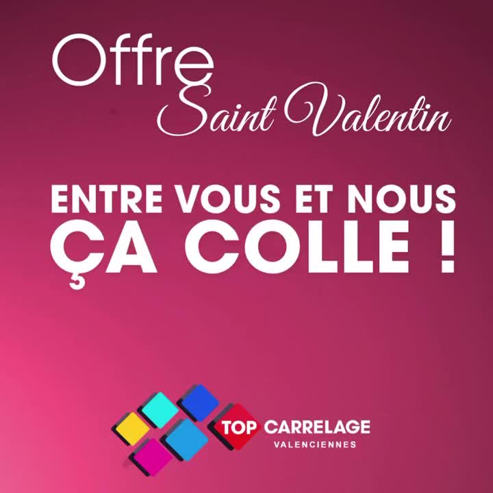💘 Offre spéciale Saint-Valentin – du 9 au 14 février 💘
Chez Top Carrelage Valenciennes, la fête des amoureux rime avec bons plans !
Parce qu’entre vous et nous… ça colle ! 😉
👉 Pour toute commande supérieure à 10 m², la colle CARESOFLEX est OFFERTE ✨
(hors promotions en cours)
C’est le moment idéal pour concrétiser vos projets et faire battre le cœur de votre intérieur ❤️
📍 Rendez-vous en magasin et profitez de cette offre exceptionnelle !!