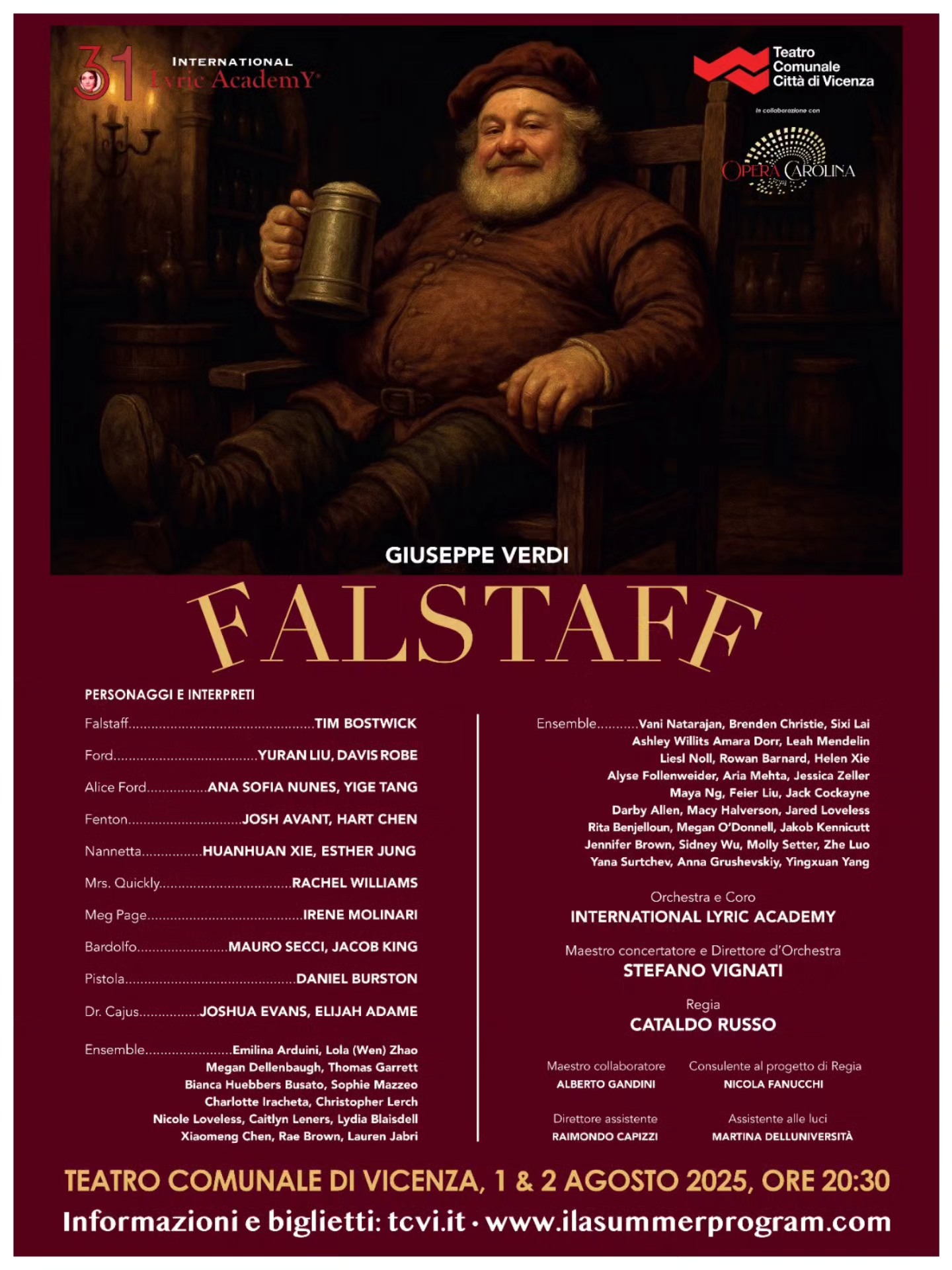 Falstaff opens tonight with an amazing Cast, don’t miss it!
Join us today and tomorrow (August 1 & 2) for this fantastic production featuring the fabulous artists of the International Lyric Academy.
They are all truly FABULOUS, come support them and enjoy a wonderful evening of opera!
#Falstaff #Opera #LiveOpera #InternationalLyricAcademy #ILAFamily #OperaPerformance #YoungArtists #OperaLovers #SummerOpera #ClassicalMusic #Verdi #SupportTheArts #LiveTheater #musicFestival #internationallyricacademy #operasingers #yaptracker #singinitaly #summerprogram #ilasummerprogram