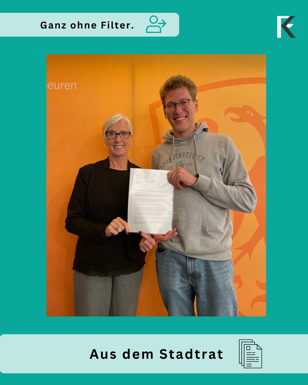 Gemeinsam Verantwortung übernehmen für Kaufbeurens Kinder 👶💙
Gertrud Gellings, Gesundheitsbeauftragte des Kaufbeurer Stadtrats, und Maximilian Nocker von der Fraktion Generation KF haben gemeinsam einen Brief an die Kassenärztliche Vereinigung verfasst.
Der Grund: Die aktuelle pädiatrische Versorgung in Kaufbeuren wird von vielen Eltern als unzureichend wahrgenommen. Zahlreiche Rückmeldungen aus der Bürgerschaft haben deutlich gemacht, dass hier dringender Handlungsbedarf besteht. Diese Sorgen wurden nun klar und gemeinsam adressiert.
Gleichzeitig ist dieses Vorgehen ein starkes Signal für die konstruktive und sachorientierte Zusammenarbeit im Stadtrat Kaufbeuren. Generation KF und die CSU zeigen, dass parteiübergreifende Kooperation möglich ist, wenn es um das Wohl der Menschen vor Ort geht, insbesondere um das unserer Kinder. 🤝✨
#generationkf #generationkfstadtrat #generationkfganzohnefilter #kaufbeuren