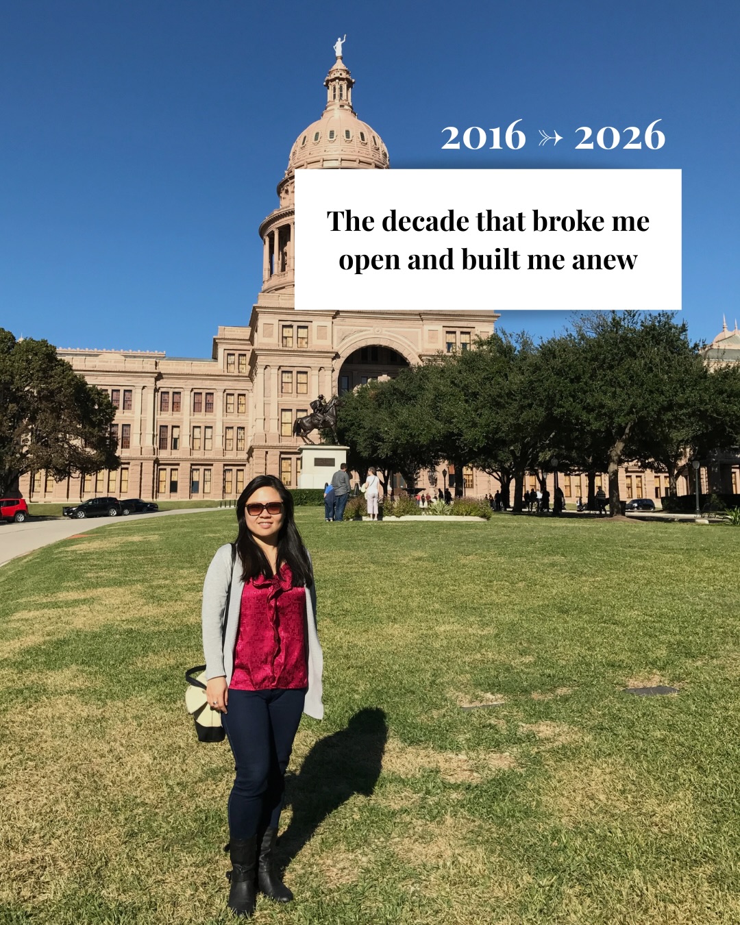 A little late to this trend, but it made me sit with the last ten years of my life longer than I expected.
A decade ago, I came to Austin for the first time. I had no idea it would become home. I definitely had no idea how much I was about to be undone and rebuilt in the last ten years.
2016 → 2026 cracked me open.
I became a mother. A partner. A coach. But not in the neat, inspiring way you see in quotes. On the contrary, it’s in the messy, humbling, identity-shaking way that forces you to confront who you really are.
The life I thought I was building fell apart in so many places. The version of me I thought was “solid” wasn’t. A lot had to crumble so I could build something more honest. And weirdly enough, I’m now so grateful for all of it.
If you’re in a hard season right now—parenting, relationships, just trying to find yourself again—I want you to know: this part counts. The uncomfortable, disorienting, why-is-this-so-f*king-hard part is not a detour. It’s the work.
Growth isn’t linear. It’s confronting. It’s tender. It’s beautiful in hindsight and brutal while you’re in it.
My values didn’t come from reading books. They came from living through the unraveling (and with A LOT of support). They shape how I parent, how I love, and how I show up for the families I work with today.
I’m now walking into this next decade clearer, softer, stronger, braver, and a lot more honest about who I am.
What about you? How has the last decade changed you? I’d really love to hear. Share with me below.👇
And if you’re new here, hi. 👋😊
I’m Lina.
I’m a family and parenting coach, but mostly I’m someone who has lived through the unraveling and rebuilding that parenting brings. I share reflections, evidence-based tools, and reminders rooted in attachment, nervous system work, and positive discipline to help parents become the steady, compassionate leaders their homes need. I’m really glad you’re here.
.
.
#nicetomeetyou #2016