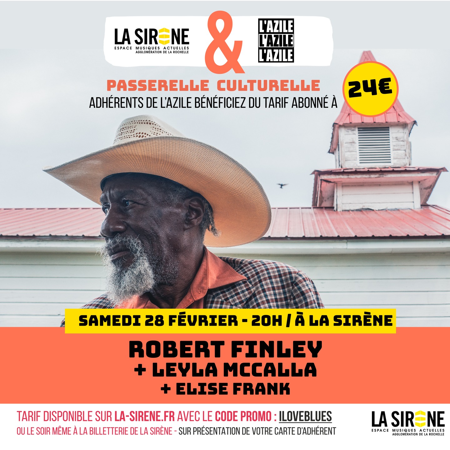 😍Adhérent de L'Azile, retrouvez Robert Finley à La Sirène à un tarif préférentiel grâce à la passerelle culturelle de @lasirene17 le 28 février à 20h.
📖Retour à La Sirène pour cette immense voix de la Louisiane, ce timbre rauque de vieux grognard de la southern soul de 71 ans, bon pied dans le deep-blues et bon œil dans le rhythm’n’blues marécageux et le gumbo-funk cru. 🎸
🎫Billetterie : https://billetterie.la-sirene.fr/agenda/594-ROBERT-FINLEY-LEYLA-McCALLA-ELISE-FRANK?session=594&_ga=2.63931053.322609687.1770370944-1496501466.1769080664