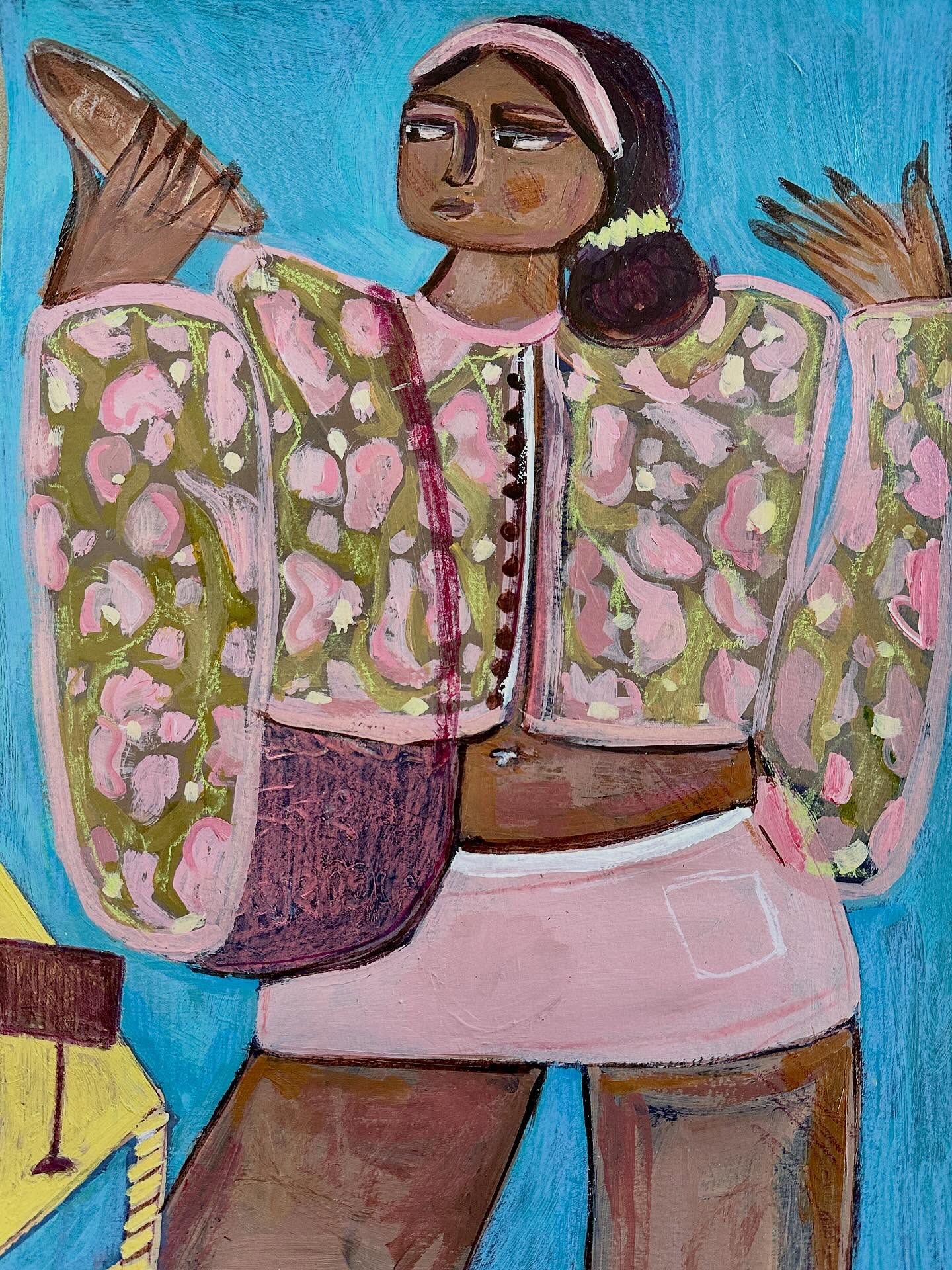 Brightening up a very dreary and miserable day. Not gonna lie, I did not leave the house today, but i did, very productively draw a girl at a bakery, buying a baby baguette. I must be missing France, because French bakeries are the best and all I can think about atm 🧁
A2 drawing on paper - ‘baby baguette’ 🥖
•
•
•
#femaleartist #bakery #baguette #girlart #womanart