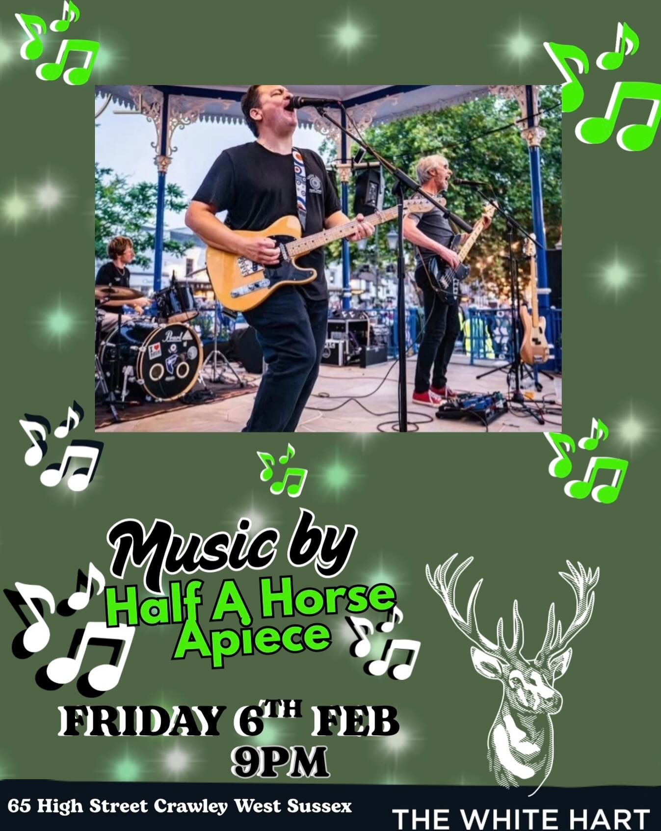 Live music Friday 9pm With half a horse a piece