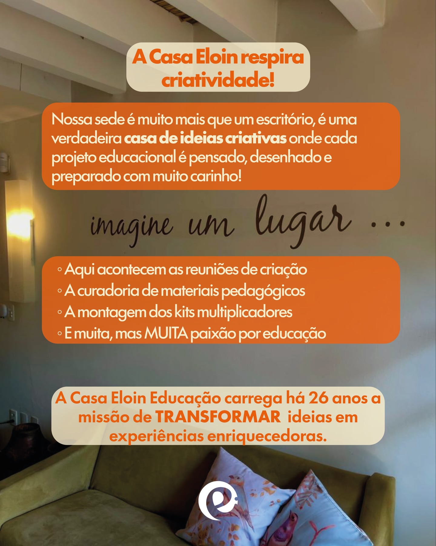 A nossa equipe viaja o Brasil com a missão de TRANSformar o aprendizado e levando a educação pela experimentação na vida dos estudantes mas, é na Casa Eloin que saem as ideias criativas de cada projeto e saída pedagógicas!
E se você quer trazer a sua escola para conhecer a Casa Eloin comente aqui embaixo! 👇🧡
#explorar #educacao #eloin #projetos