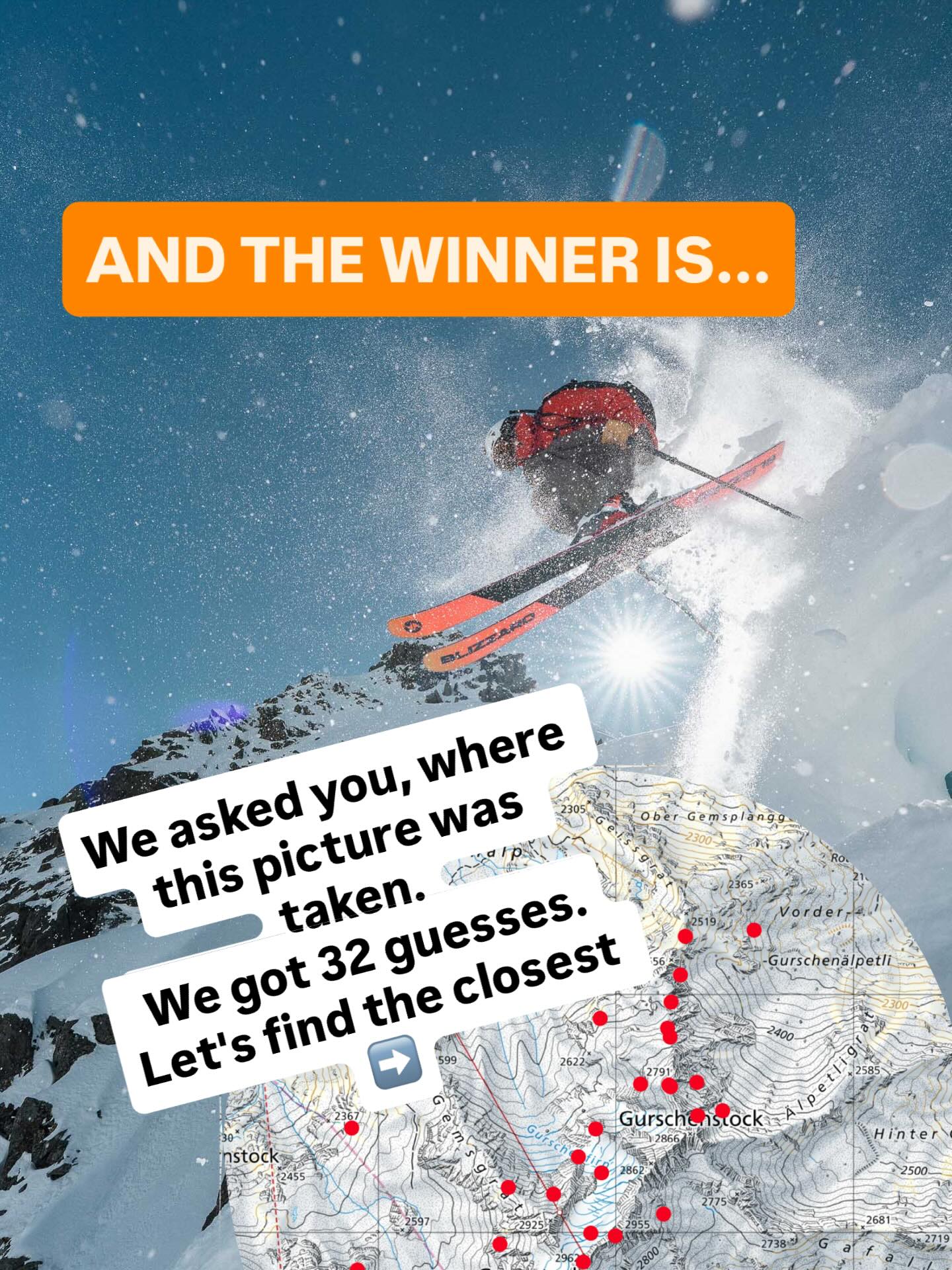Wir haben eine Gewinnerin! 🏆
Wie gut kennt ihr den Gemsstock?
32 von euch haben versucht, die Koordinaten dieses Bildes zu erraten – aber nur eine Person lag am nächsten.
👉 Swipe, um es herauszufinden!
⸻
We have a winner! 🏆
How well do you know the Gemsstock?
32 of you tried to guess the exact coordinates of this photo – but only one came closest.
👉 Swipe to find out!
@andermatt.official @andermatt_sedrun_disentis @blizzard_tecnica @imholzsportandermatt @vailmtn
#andermattguides #weloveskiing #freerideandermatt #skitouring