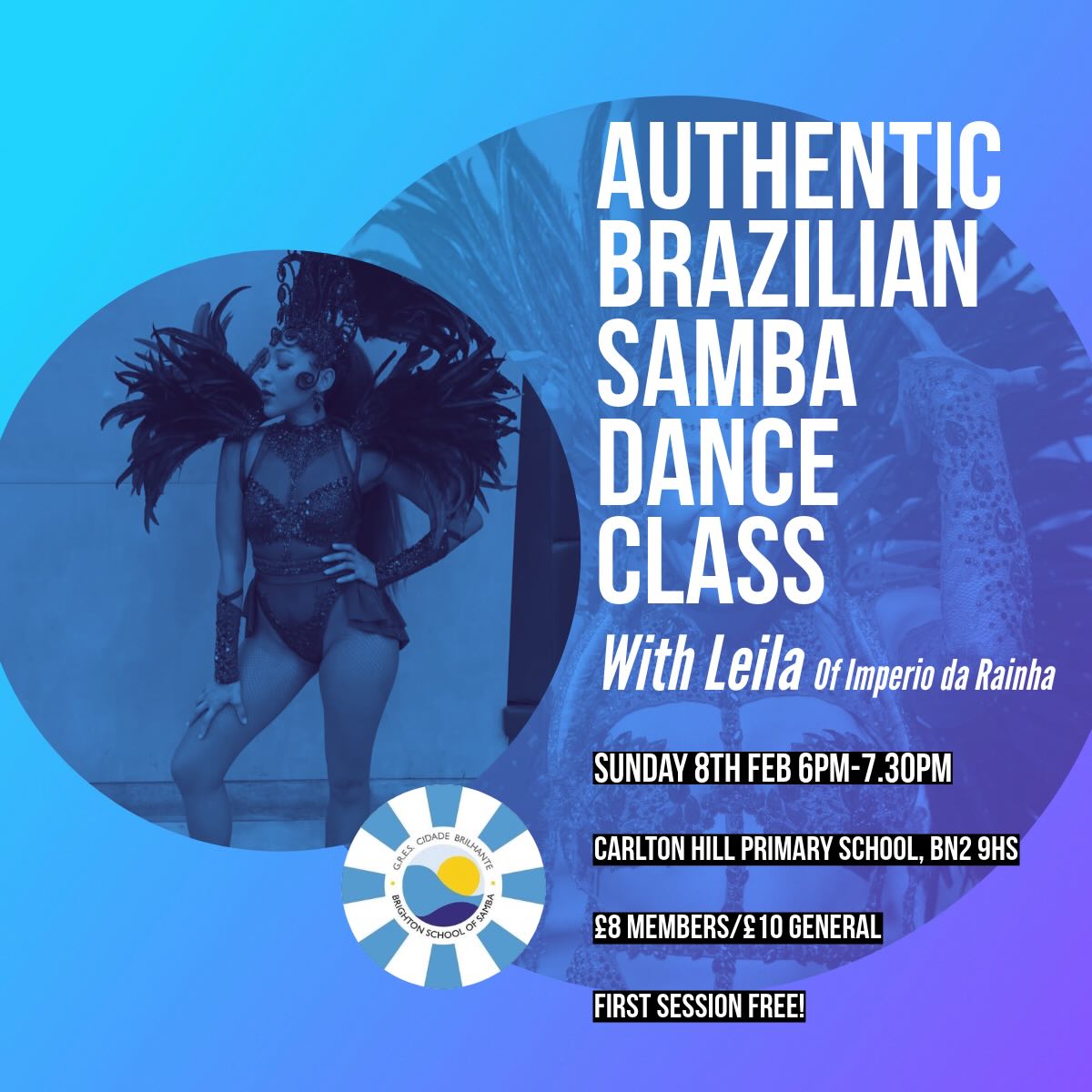 Get ready for a taste of Rio in Brighton! Guest teacher Leila @ilaleiladance is hosting an electrifying samba no pé dance class this Sunday, with live drumming from the Brighton School of Samba Bateria.
Leila’s love of Brazilian culture and samba started in 2003 with her first trip to Rio de Janeiro. She has taught and performed in London and abroad for the past decade and a half. With a background in fashion design, Leila is a household name in the Brazilian samba costume community. She is Rainha da Bateria (Queen of the drums) of Império da Rainha Samba School - winners of Notting Hill Carnival Brazilian Bands 2025.
Sunday 8th February 6pm-7.30pm at Carlton Hill Primary School.
Join us now! Your first session is free!
#samba #sambabrighton #brightondance #sambadanceclass #brightondanceclass