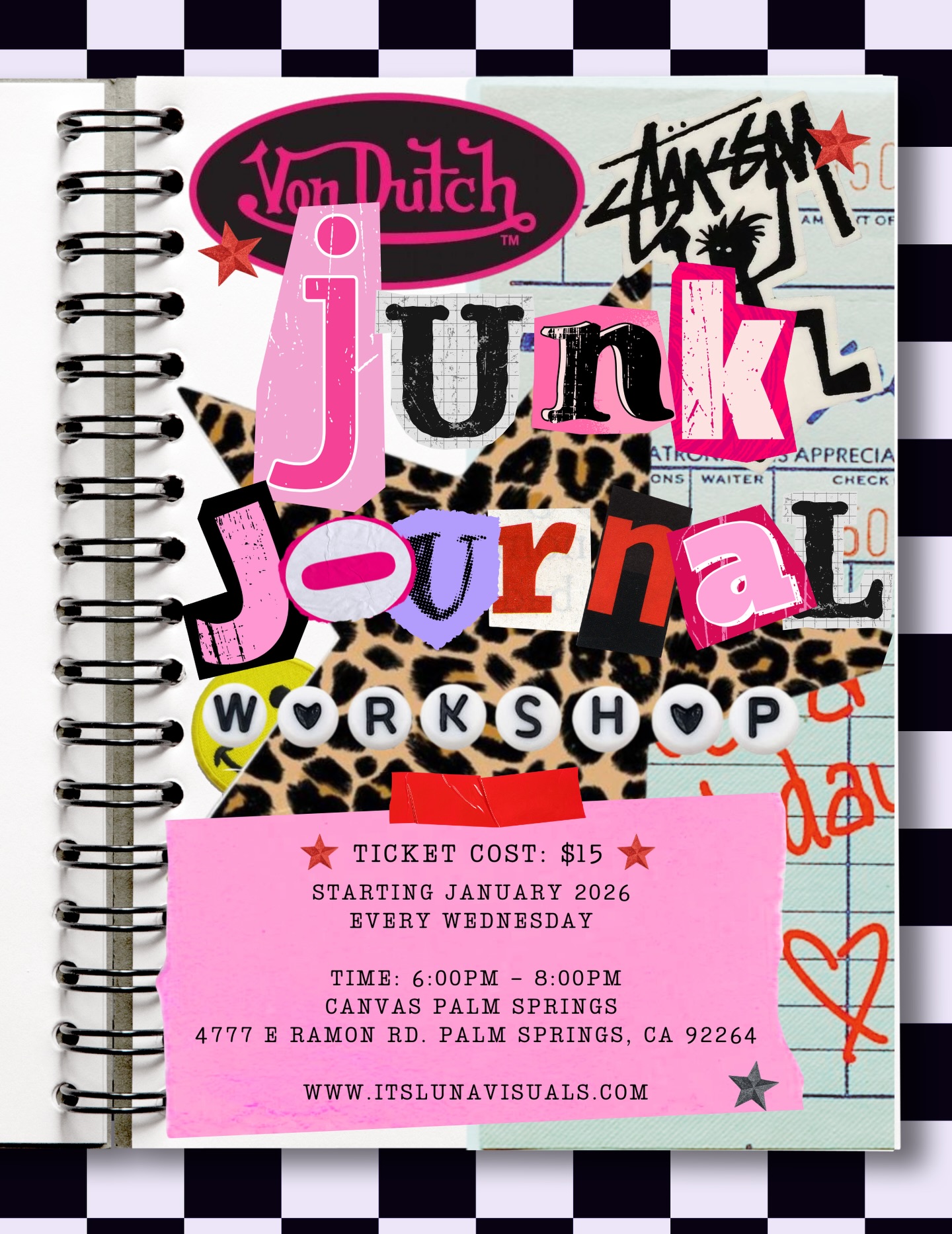 Looking for a new hobby? Say less I got you. Every Wednesday we do junk journaling. What’s junk journaling? A journal with zero rules. Collage, brain dump, doodle whatever you’re feeling. It’s endless. Loving watching our junk journal community grow. See you every Wednesday at Canvas Palm Springs ✂️✨
Please bring your own journal. I will take care of the rest 🫶🏼
Thank you to a lot of you who have been donating supplies as well for this workshop! The studio truly feels the love 🥹
#braindumping #canvaspalmsprings #junkjournaling #junkjournal #itslunavisuals