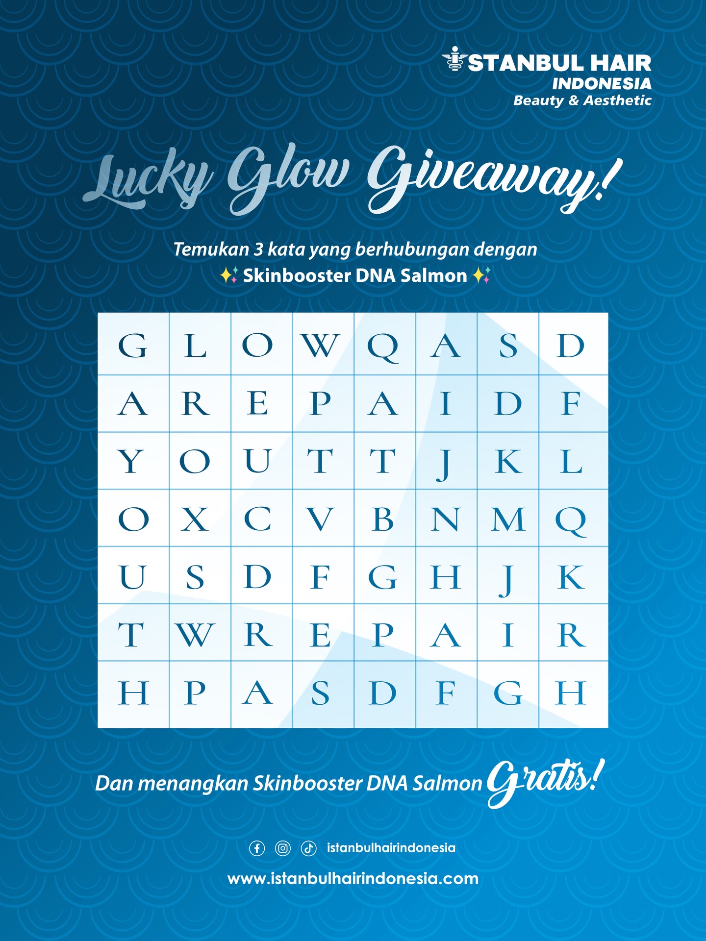 🎉 LUCKY GLOW GIVEAWAY 🎉
🧧 Chinese New Year Special 🧧
ADA HADIAH SPESIAL BUAT KAMU YANG BISA TEMUIN 3 KATA TERSEMBUNYI‼️
Kalau kamu berhasil nemuin semuanya, kamu berkesempatan treatment
✨ Skinbooster DNA Salmon GRATIS ✨ 👀
Siap main? Yuk ikutin Syarat & Ketentuan berikut ini 👇
1️⃣ Tulis 3 kata yang kamu temukan dan alasan kenapa kamu ingin treatment Skinbooster DNA Salmon di kolom komentar
2️⃣ Tag 3 teman kamu biar ikutan juga
3️⃣ Pastikan kamu sudah follow @istanbulhairindonesia
🎁 Akan dipilih 3 pemenang saja dengan alasan terbaik!
⏰ Giveaway ini berlangsung sampai tanggal 17 Februari 2026
📣 Pemenang akan diumumkan di story tanggal 18 Februari 2026
🧧 Gong Xi Fa Cai!
Tahun baru, waktunya kulit baru & glowing maksimal ✨
Good luck 🍀✨
#LuckyGlowGiveaway
#ChineseNewYear
#SkinboosterDNASalmon
#GlowingSkin
#IstanbulHairIndonesia