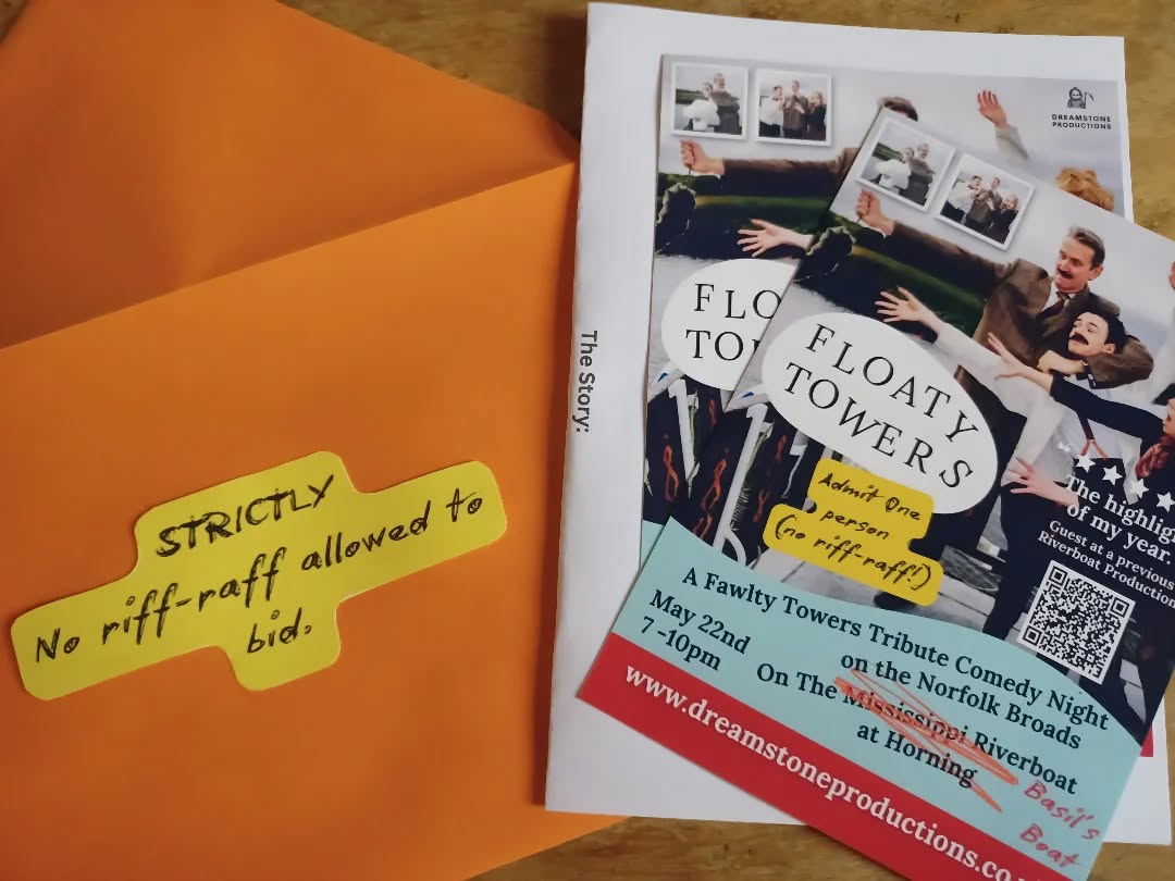 We are really proud to be supporting @avivauk with their charity auction supporting @dementia_uk, which is happening in Norwich on March 14th. Please reach out to Aviva to find out more.
We are donating two tickets to our Fawlty Towers Tribute Extravaganza on the Norfolk Broads, which will include a 12 course 'Fawlty' tasting menu, a three hour cruise, and Fawlty entertainment(!!).
Link in bio for the Fawlty cruise - and please go along to the auction and help such a worthy cause! However, please bear in mind - ABSOLUTELY no riff-raff are allowed!
#dementiasupport
#supportnorwichcharity
#fawltytowers