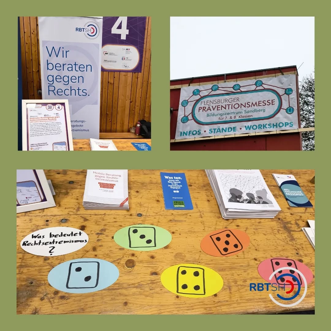 Vom 13. bis 15. November fand in Flensburg erneut die Präventionsmesse statt.
Auf der Präventionsmesse geben über dreißig verschiedene regionale und landesweit tätige Institutionen vielfältige Einblicke in die (über-) regionale Präventionslandschaft. Auch wir als regionale Beratungsteams gegen Rechtsextremismus waren mit einem Messestand vertreten und haben einen Vortrag für Fachkräfte zum Thema "Umgang mit Diskriminierung und Rechtsextremismus im pädagogischen Kontext" gehalten.
#GegenRechts #SchleswigHolstein #Demokratie #Prävention #Messe #Flensburg