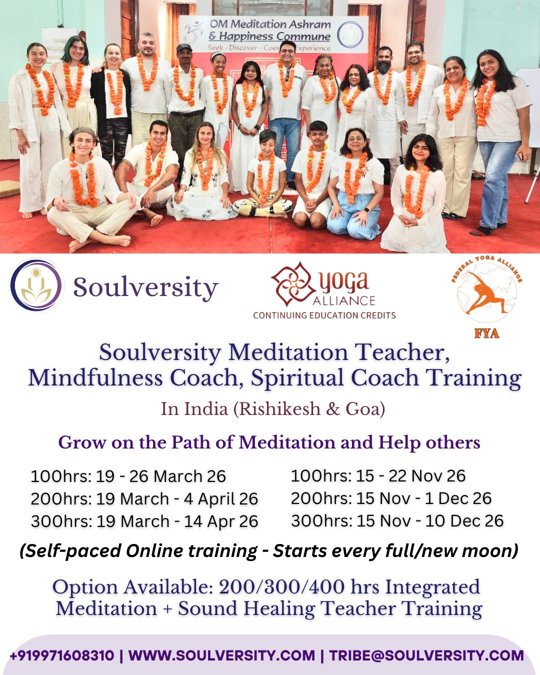 Comment 'mtt'
Link in Bio
From seeker to teacher. The real opportunity to transform.
✨ In this Soulversity Mindfulness & Meditation Teacher Training, students don’t just “learn techniques” – they live them. They experience each practice first as a seeker and then as a teacher, gaining the confidence, clarity and inner grounding to guide others authentically.
Our 100 & 200 hrs Mindfulness Meditation Teacher Training is a non-religious, heart-centered and deeply practical journey structured around four levels of mindfulness – physical, mental, emotional and spiritual. You learn powerful meditations from different traditions, breathwork, chakra-based work, Yoga Nidra and more, with a clear understanding of the science, philosophy, and how to design and lead impactful sessions and workshops.
Guided personally by Himalayan yogi Master Dev OM, who has been sharing mindfulness and meditation for over two decades worldwide, you receive lifetime support, ready-made scripts, recordings, and international certification so you can start teaching with confidence. If you feel the inner call to deepen your own practice and hold space for others, this training is your doorway into a life of service, presence and awakened leadership.
Soulversity meditation teacher training, Mindfulness meditation teacher training India, 100 hour meditation teacher training, 200 hour meditation teacher training, Dev OM Soulversity, chakra meditation training, Yoga Nidra teacher training, non-religious meditation course, spiritual growth retreat, Rishikesh meditation teacher training, online meditation teacher training, meditation scripts and certification, become a meditation teacher, mindfulness and breathwork training
#Soulversity #MeditationTeacherTraining #MindfulnessTeacherTraining #DevOM #MeditationRetreat #RishikeshMeditation #ChakraHealing #YogaNidra #SpiritualJourney #MeditationTeacher #MindfulnessCoach #SpiritualCoach #MeditationSchool #MeditationCertification #NonReligiousSpirituality #InnerTransformation #FromSeekerToTeacher #MeditationRetreatIndia