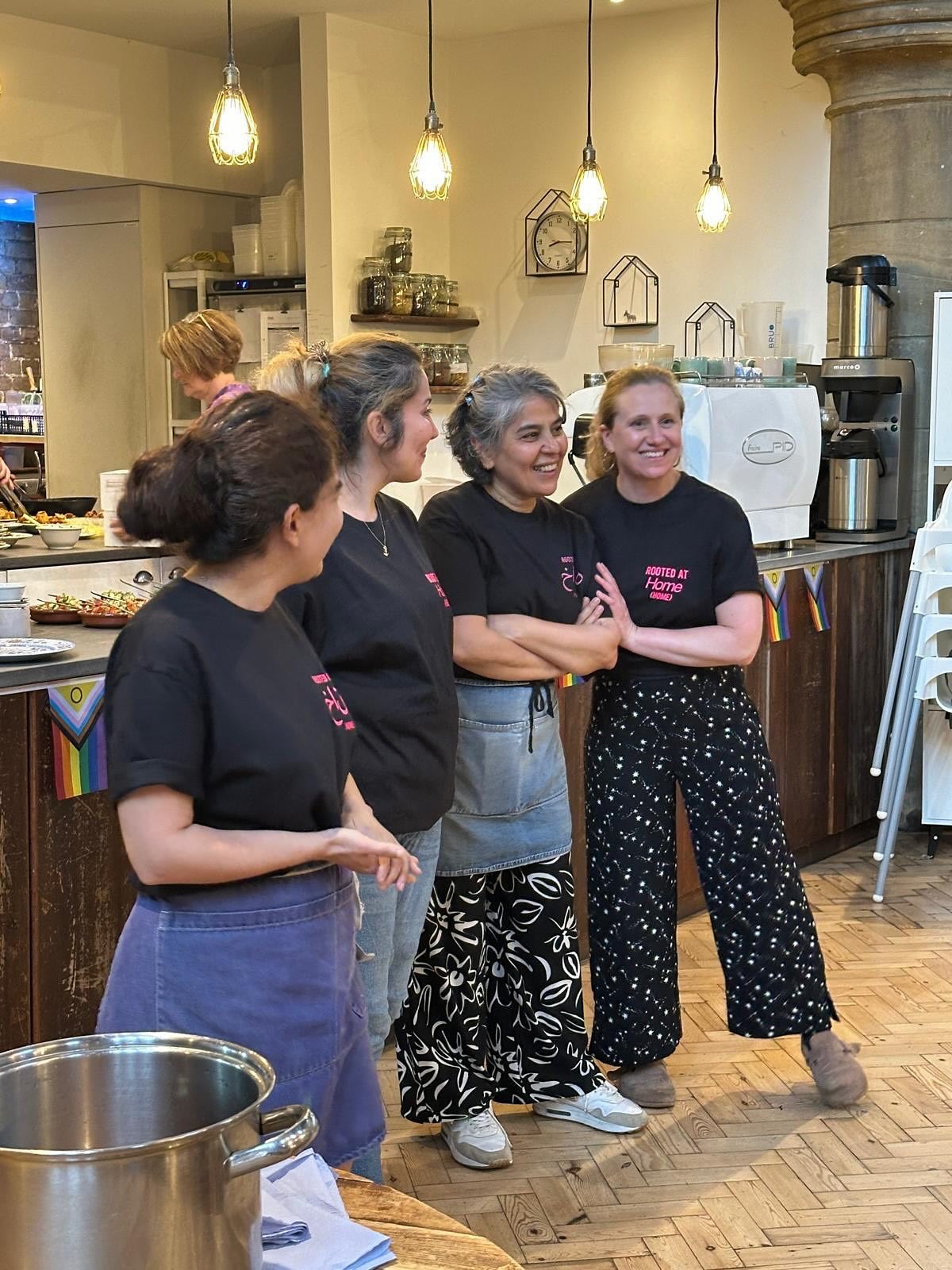 When we started looking at our values, there was a lot of discussion over the words “Inclusivity” and
“Diversity”.
Inclusivity was chosen because it can contain the key aspects of diversity that are important.
A focus on inclusivity at Home Cafe enables us to welcome diverse individuals and look for ways to draw them into our community, sharing skills, learning from each other and helping people find their way of belonging and contributing.
But it also has a wider meaning for us - it’s about a belief that a good community is diverse and has space for everyone, regardless of background, race, nationality and ability.
So, inclusivity is also a driver to keep the doors open, to keep reaching out into the wider community and to find those who haven’t yet found a place of belonging.
“As a team we all bring something different to the cafe and so do the people who come through our doors”
“We have worked hard to be a space that is open to everyone”