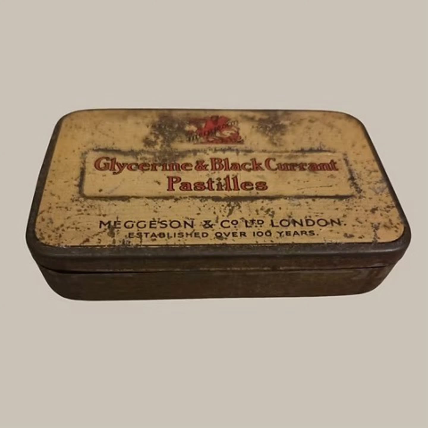 Antique Meggeson Glycerine & Blackcurrant Pastilles Tin c1900-1930 | https://share.google/gvw3oBBlFEjeTd7VR #stufftoyouandme