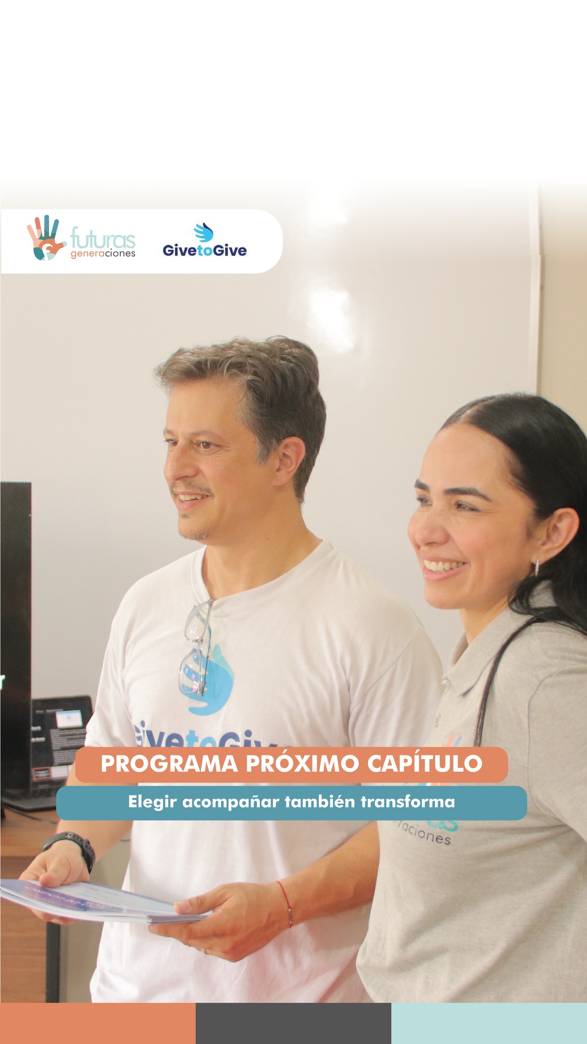 Acompañar este proyecto es elegir ser parte de una transformación real.
Próximo Capítulo es una iniciativa de Fundación Futuras Generaciones, desarrollada en conjunto con Give to Give, que trabaja para generar impacto positivo y sostenible en la vida de personas privadas de su libertad.
Tu apoyo hace posible que más personas accedan a herramientas que fortalecen la libertad interior y la dignidad humana.