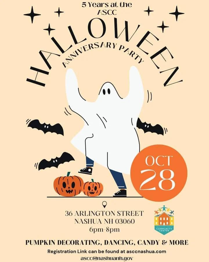 Don't forget our free Halloween Party this Friday from 6pm to 8pm ๐ Come decorate pumpkins with us and celebrate 5 years of the ASCC in our community!
#nashuanh #nashuafamily #freeevent #happyhalloween