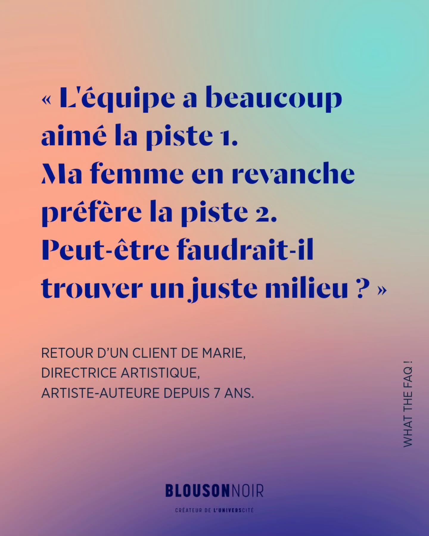 Dans #WhatTheFAQ, je partage des conseils actionnables pour répondre aux questions/remarques surprenantes de vos clients/es, prestataires, proches…
😑 Ces demandes sont parfois intentionnelles, plus ou moins habilement énoncées par votre interlocuteur/trice, pour vous emmener là où il/elle le souhaite.
😅 Mais majoritairement, elles sont lancées tel un automatisme :
• sans y avoir réfléchi,
• sans penser aux conséquences pour vous,
• sans que votre interlocuteur/trice ne se demande si cette exigence serait acceptable pour lui/elle-même,
• et bien souvent, en affirmant des idées reçues « C’est normal ! », « C’est la manière de procéder depuis des années ! », « Les autres freelances acceptent, pourquoi pas vous ? »…
🚨 Ce n’est pas parce que ces comportements sont répandus qu’ils sont pour autant acceptables. 🚨
Je pointe ces habitudes pour nous questionner chacun/e (tant dans le rôle du prestataire que dans celui du/de la client/e) sur les pratiques abusives, les remarques désagréables, les avis non sollicités, que nous entendons régulièrement. 😱
Je pointe ces usages en toute bienveillance. Soyons honnêtes, cela peut arriver à tout le monde de :
• formuler maladroitement une demande 😅
• répondre favorablement à une mauvaise pratique car nous ne savons pas comment refuser (ou que nous ne l’avons pas identifiée comme telle sur le moment).
Retrouvez des conseils directs dans ce carrousel pour vous aider à :
👀 Prendre conscience que ce n’est pas normal,
🤯 Ne plus être déstabilisé/e ou affecté/e,
😉 Savoir comment répondre !
💬 Comment répondez-vous ?
Vos conseils peuvent être utiles à d’autres entrepreneurs/es créatifs/ves. 🙏
#RelationClient #RespectCreation #EntrepreneuriatCreatif #FormationEntrepreneuriatArtistique