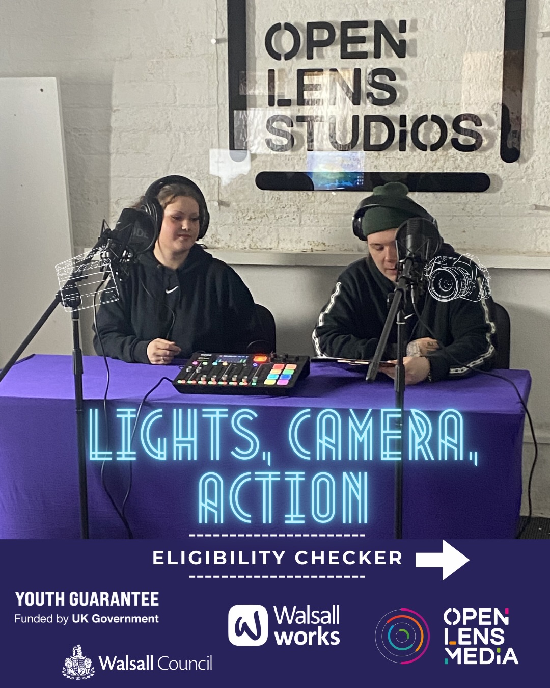 🎬 Lights, Camera, Action!
Exciting times at Open Lens Media! Our final cohort kicks off this February, following the wrap-up of Cohort 2 in January.
✨ Are you 18–21 and living in Walsall?
Join our final cohort and get creative!
👥 Professionals: Want to refer a young person who’s eligible?
Contact us now:
📧 info@openlensmedia.co.uk
📞 01922 276 162
#WalsallYouth #YouthEngagement #OpenLensMedia #LightsCameraAction #creativeopportunities