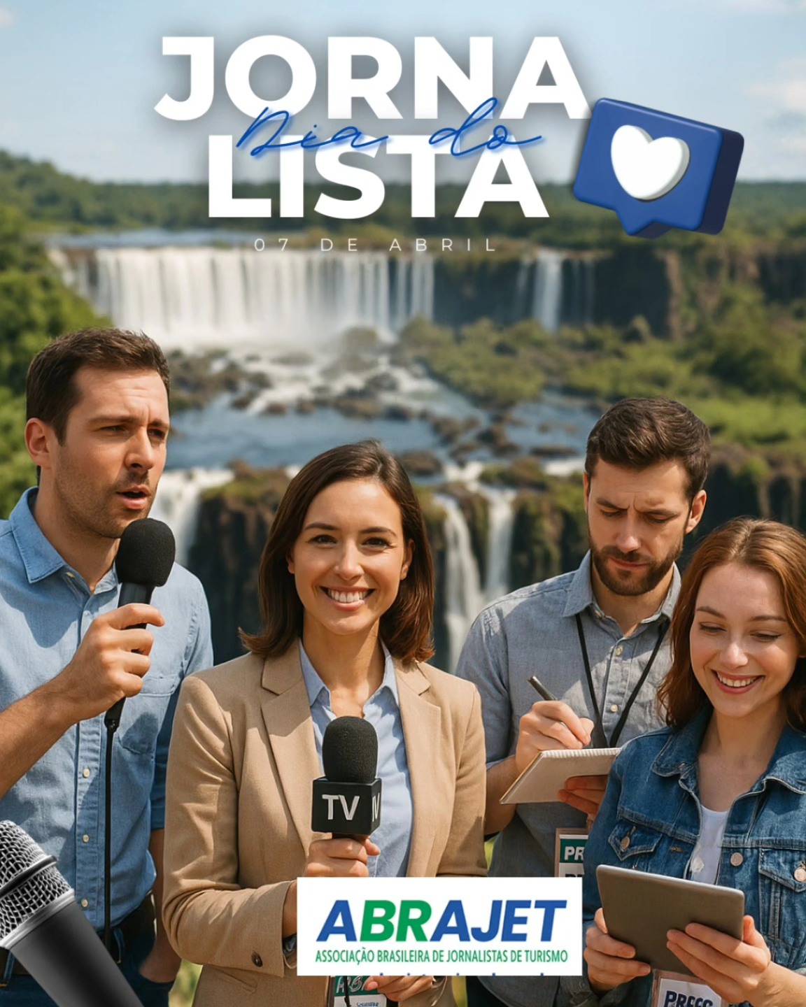 🎙 Feliz Dia do Jornalista! 📸✍
Hoje celebramos todos aqueles que, com paixão e dedicação, levam ao mundo as histórias que merecem ser contadas. 🌎💬
A ABRAJET parabeniza cada jornalista que, com ética, sensibilidade e compromisso, promove o turismo e valoriza nossas belezas e culturas. 🌍✨
📢 Parabéns, jornalistas! Continuem sendo a voz que inspira viagens, descobre destinos e revela o melhor do Brasil e do mundo. ✈📚
#DiaDoJornalista #ABRAJET #Turismo #JornalismoTurístico #jornalistadeturismo #jornalista #parabénsjornalista