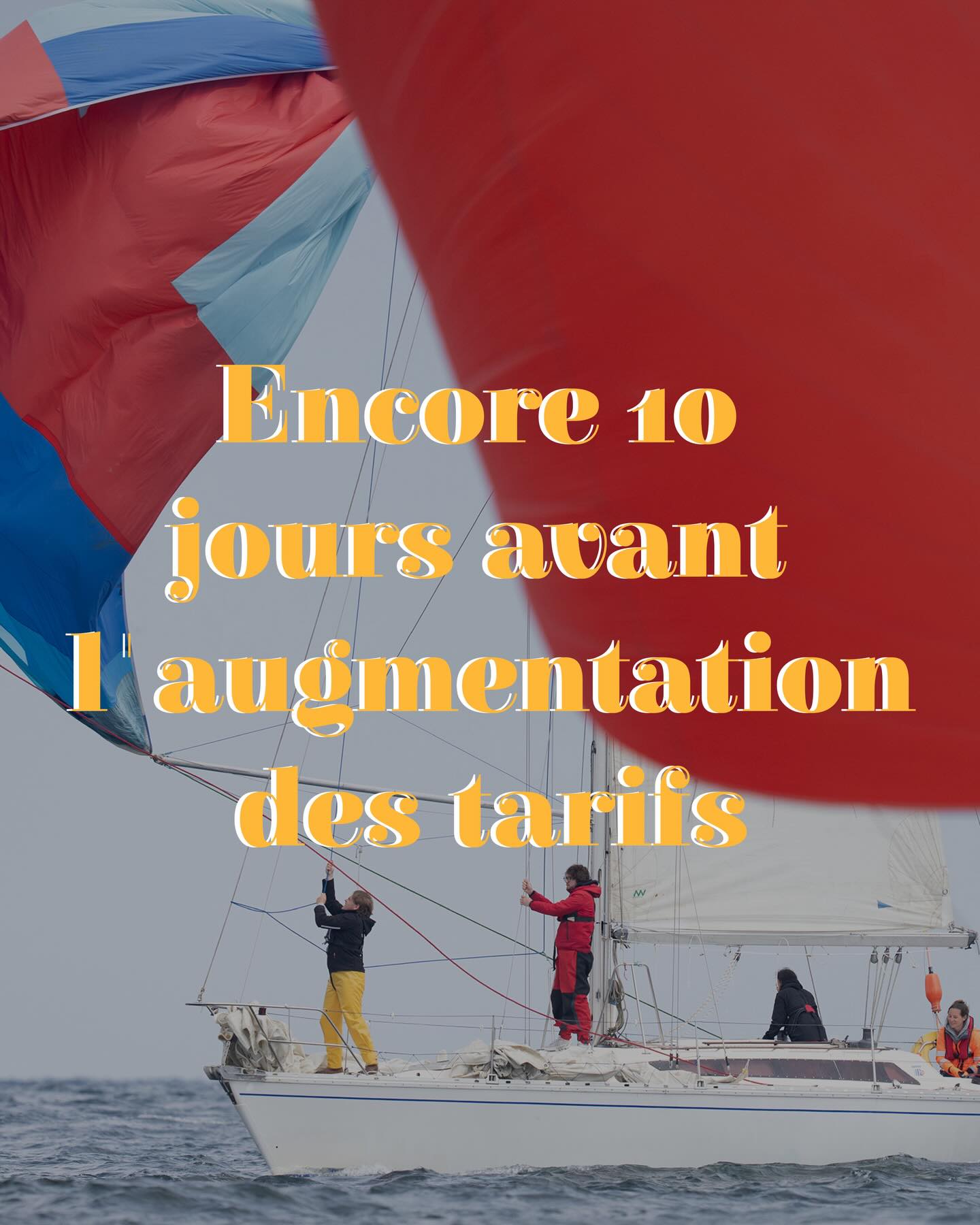 On sait la météo ne donne pas franchement envie de larguer les amarres… Le soleil reviendra. Les sourires aussi et on aimerai bien les re-voir sur la ligne de départ ! ☀️
Il vous reste encore 10 jours avant l’augmentation des tarifs sur votre inscription !
➡️ Pour vous inscrire rendez-vous sur notre site internet (lien dans notre bio)