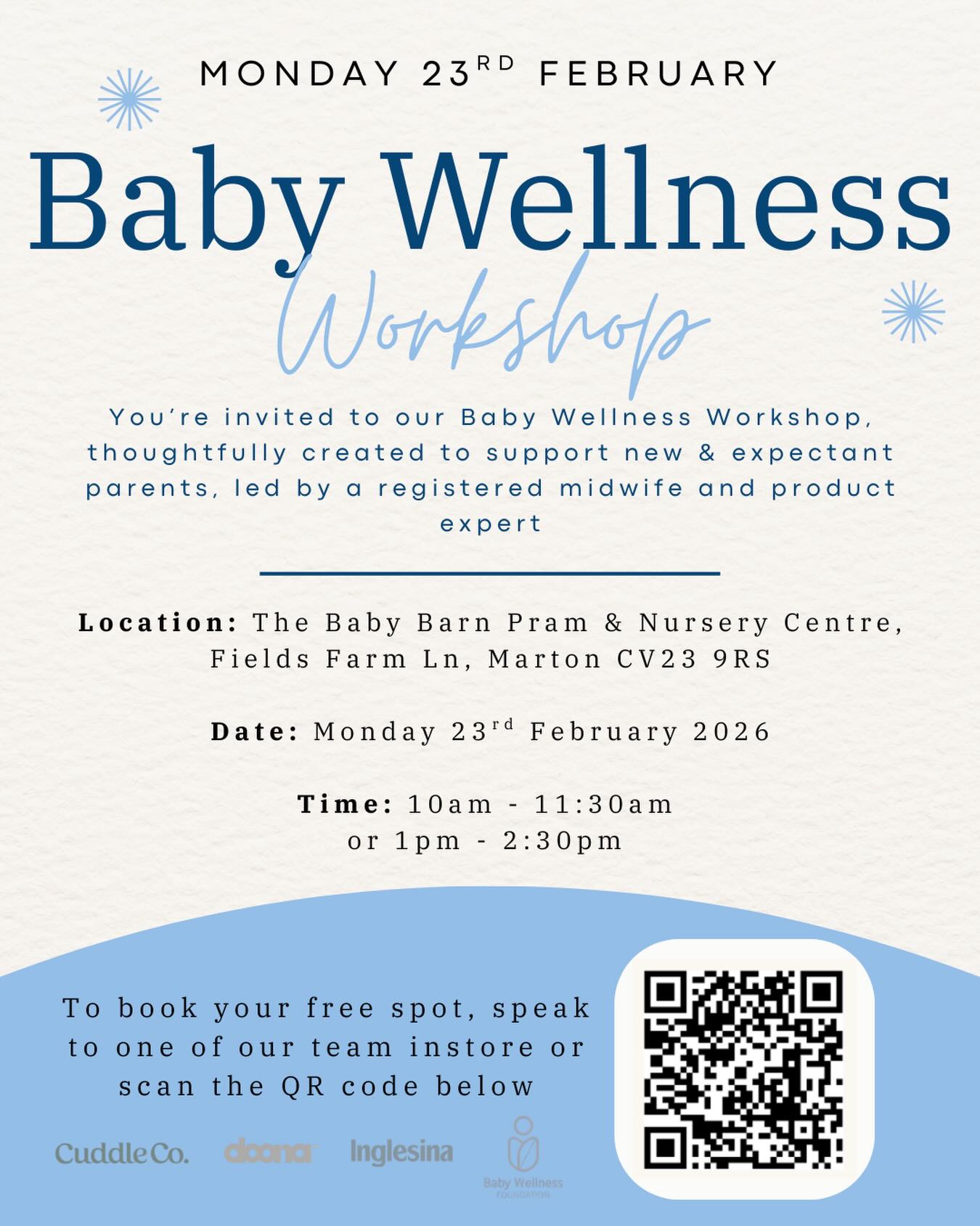 Join us Monday 23rd February for a Baby Wellness Workshop💚
Led by a registered midwife, the session will explore newborn care, early development, sleep, feeding and common concerns, offering practical advice in a calm, welcoming setting with time for questions.
Visit us in store for more information
@inglesinauk
#inglesina #babywellness #doona #cuddleco #newparents