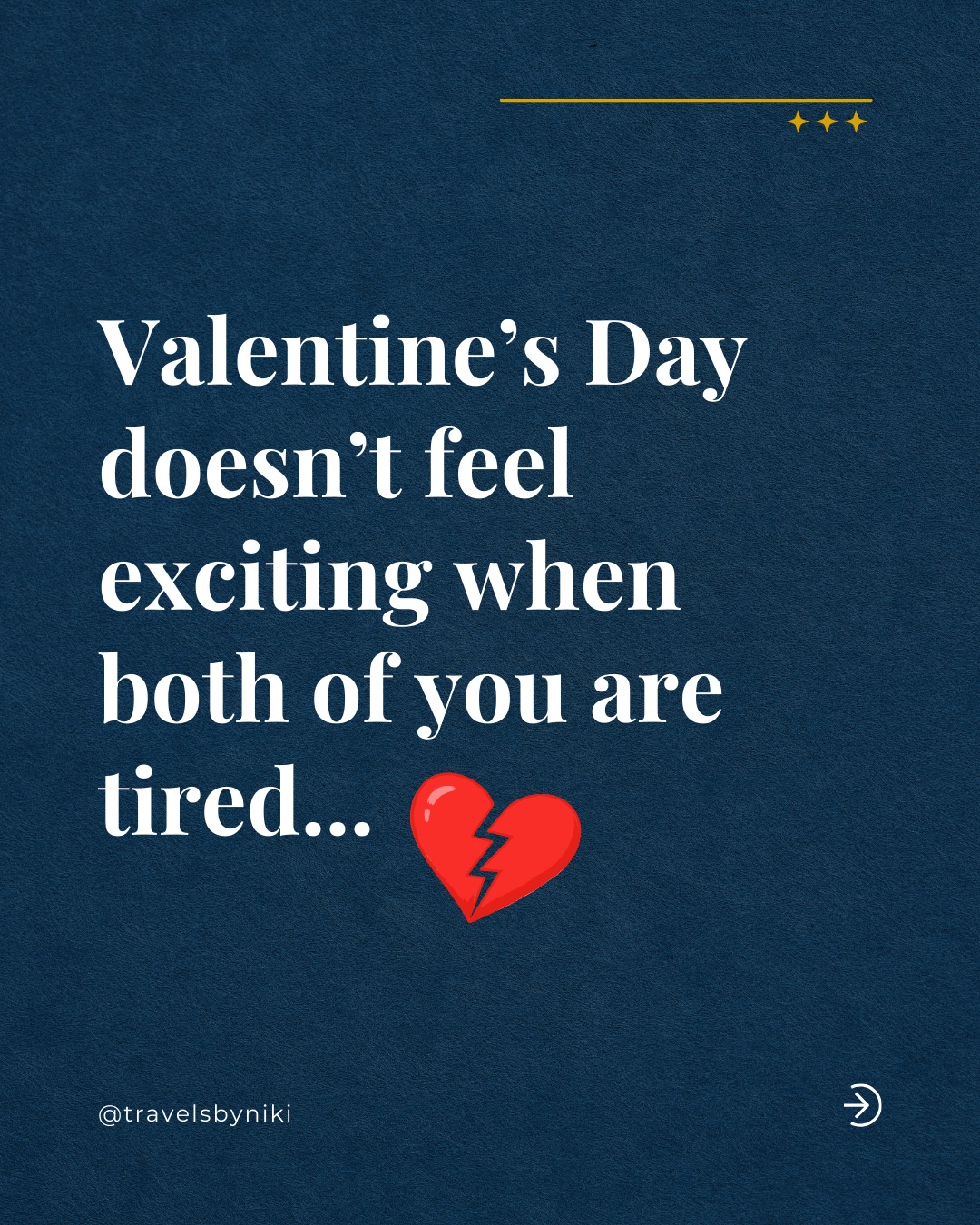By the time Valentine’s Day shows up, most long-term couples aren’t disconnected... they’re depleted.
You’re doing life back-to-back.
Work, responsibilities, other people’s needs.
And by the end of the day, there’s nothing left to give each other.
So instead of excitement, Valentine’s feels like pressure.
Plan something.
Do something.
Feel something.
But when you’re exhausted, what you actually need isn’t romance.
It’s space. Quiet. Fewer decisions.
That’s why a real break together feels so appealing — not because you’re unhappy, but because you’re tired of surviving on empty.
I’d love to know, what’s harder right now: planning time together, or admitting you both need a break?
.
.
#valentinesday2026 #valentinesdayvacay #baecation #romancetravel #romanticgetaway