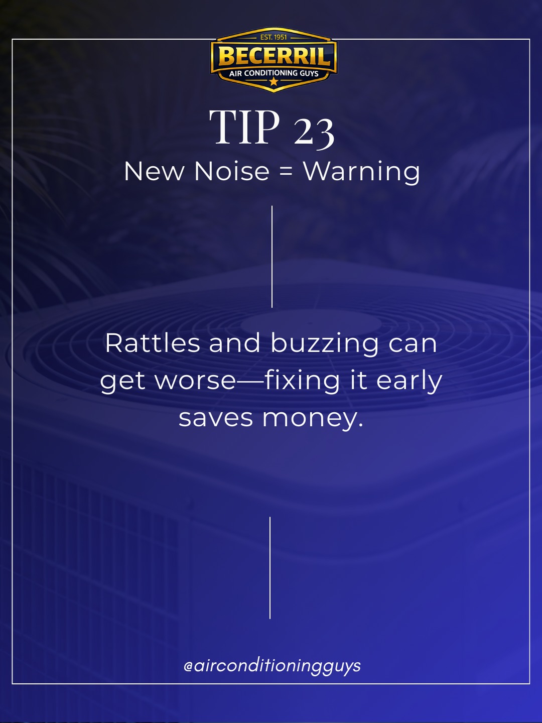 ⚠️ New noise = warning! Rattles and buzzing can get worse—fixing it early saves money. 📩 DM “NOISE.”
#ElCentro #ImperialValley #ACRepair #AvoidBreakdowns #HVACPros #chulavista #acguys
