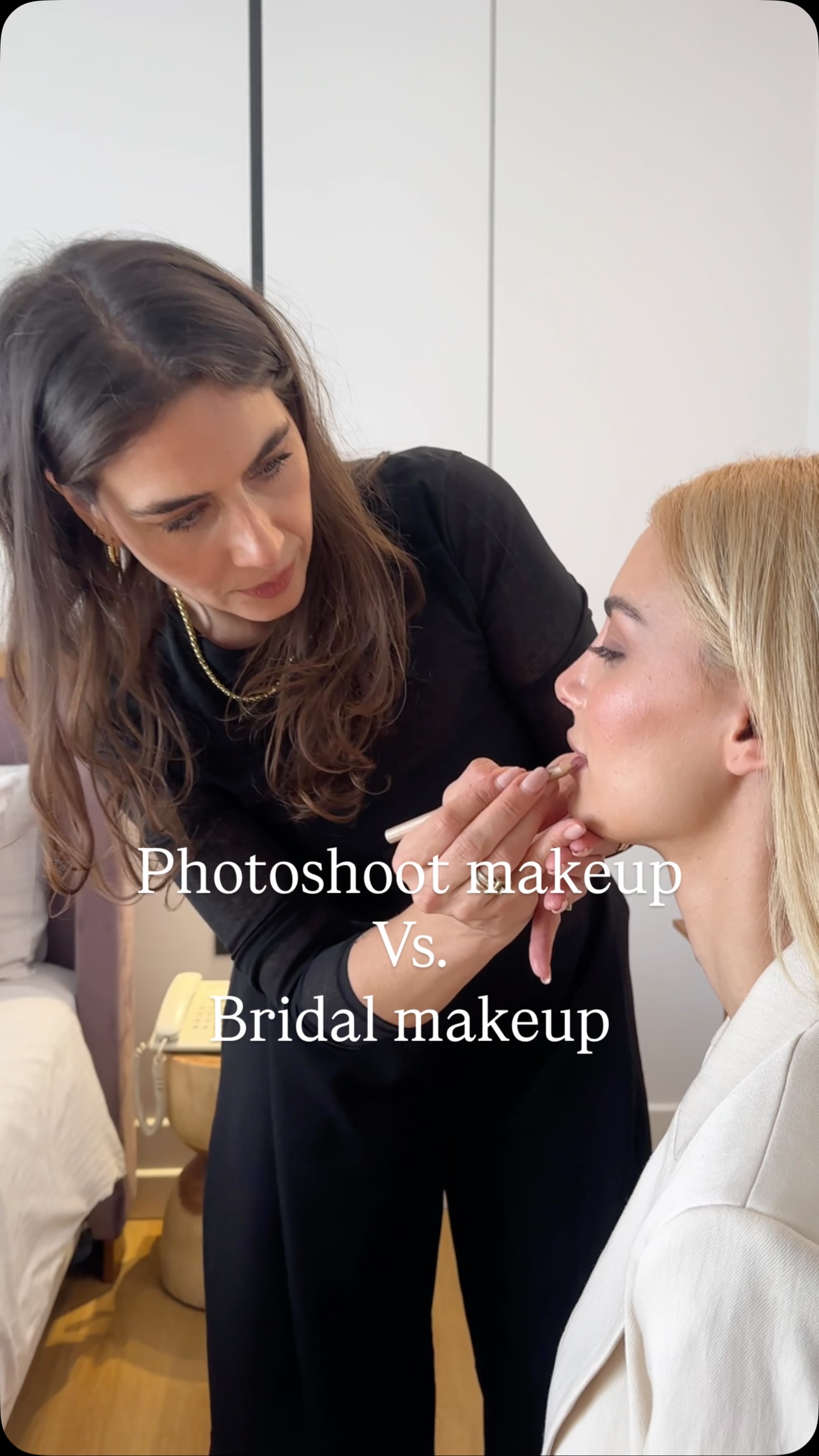 Bridal makeup is designed to look soft, romantic, and timeless in real life, while still photographing beautifully and lasting throughout a long, emotional day. Photo shoot makeup, on the other hand, is created specifically for the camera. It has to translate under professional lighting, high-resolution lenses, and multiple angles without washing out features or losing definition.
For this shoot, I designed the makeup around a hotel campaign representing the modern business woman—polished, confident, and professional.
Lighting is one of the biggest factors. Natural light, studio lighting, and mixed lighting all react differently on the skin. Products are chosen not only for their finish in real life, but for how they reflect or absorb light through the lens.
Unlike bridal makeup, where the look remains relatively untouched once complete, photo shoot makeup often requires strategic layering, stronger structure, and ongoing adjustments.
Cmplexion products are chosen for how they react to light, and features are subtly enhanced so they remain defined on camera without ever looking heavy.
Another major difference is longevity and flexibility. Bridal makeup is built to last through hours of wear, emotions, and movement. Photo shoot makeup must be adaptable—able to be refined, rebalanced, or slightly shifted between shots to suit lighting changes, scenes, framing, and the creative direction of the shoot.