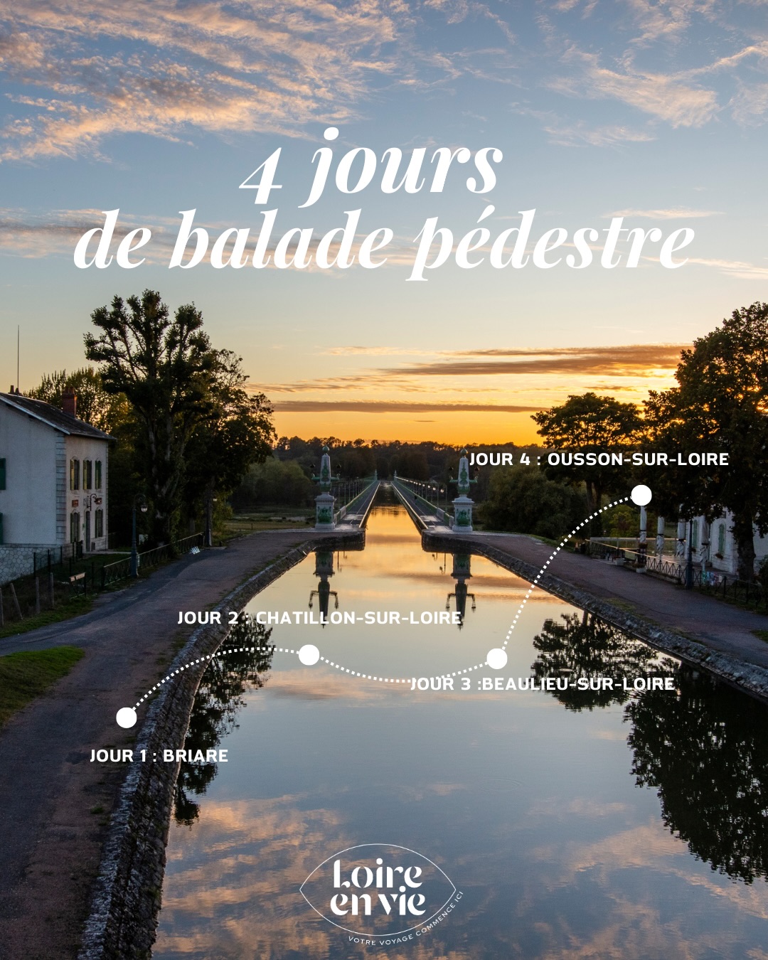 Déambulation au fil de l’eau en Terres de Loire et Canaux
Sur 4 jours et 32 km, cette balade pédestre invite à marcher au rythme de la Loire, entre rives paisibles, écluses historiques et villages de caractère.
Un itinéraire tout en douceur, où la nature, le patrimoine fluvial et les paysages de campagne se dévoilent pas à pas.
Une parenthèse pour prendre le temps, respirer et redécouvrir la Loire autrement.
🚶♀️ Rando douce • 4 jours • Destination Loire en Vie
📸 D. Darrault / CRT Centre Val de Loire / Merci la Loire.
