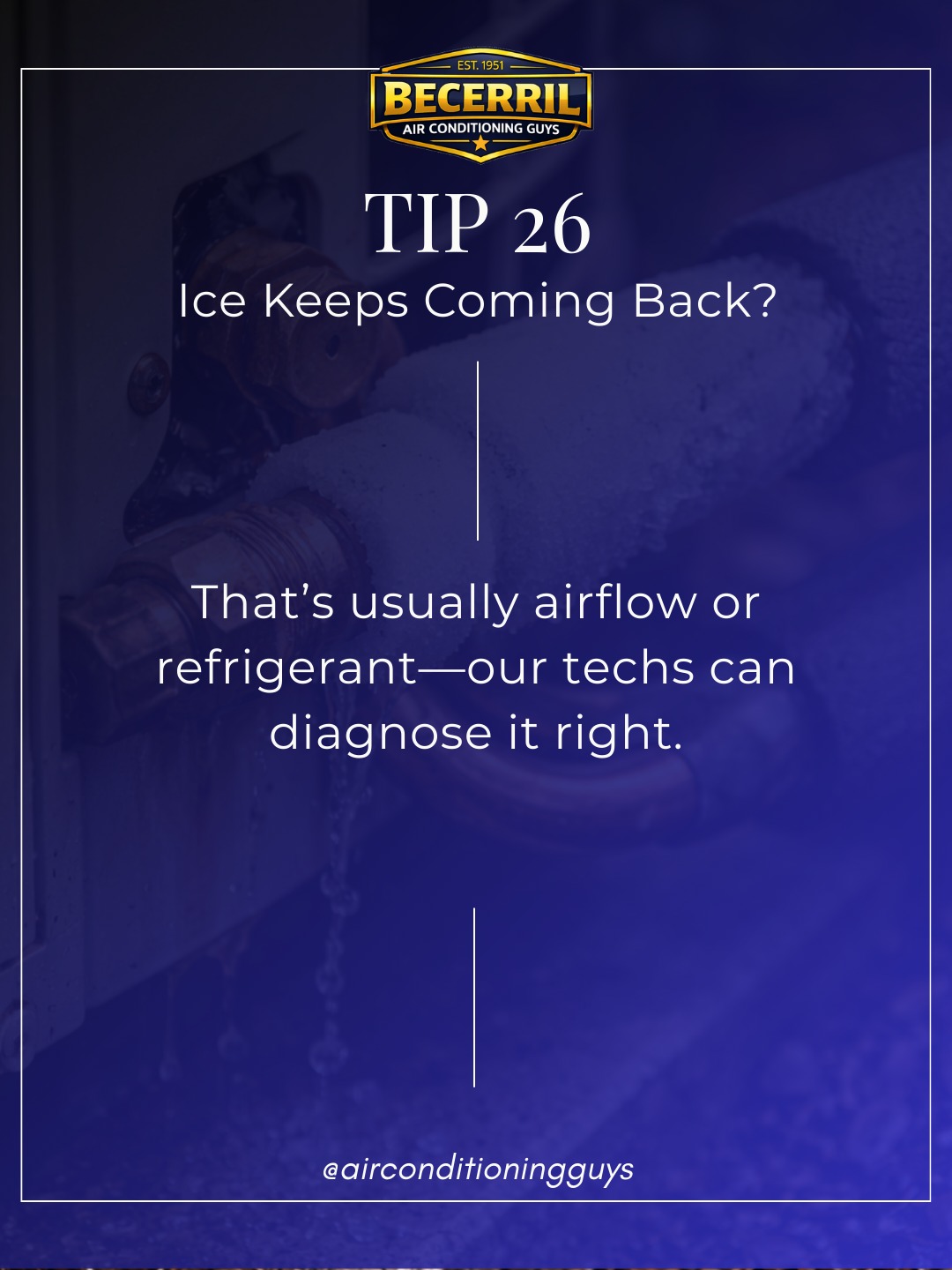 🧊🔁🚨 Ice keeps coming back? That’s usually airflow or refrigerant—our techs can diagnose it right. 📩 DM “ICE.”
#ElCentro #ImperialValley #ACTroubleshooting #HVACPros #ACRepair #chulavista #acguys