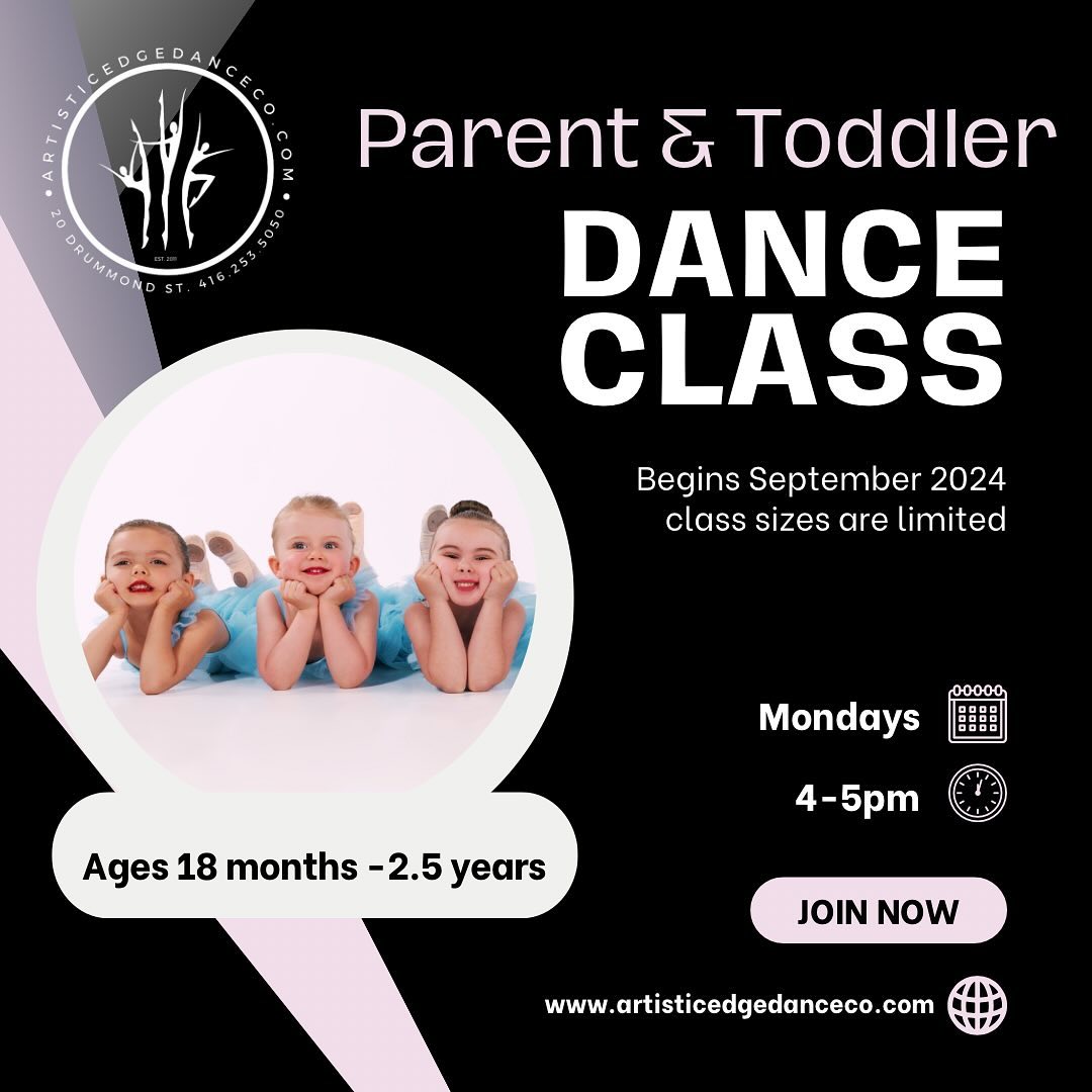 PARENT & TOT CLASS! New for this season!!!
Ages 18 months to 2.5 years. Join your dancing cutie for a fun and engaging interactive movement class. Contact us for more information or visit our website link in bio to register today. #letsdance 416-253-5050
.
.
.
#AEDC #etobicokedance #mimico #dance #parenttot #parentandchild #parentandtot #etobicokemoms #childrensactivities #fit #strong #activekids #shoplocaletobicoke #etobicokecommunity #humberbayshores #lakeshore #toronto #etobicokeevents #newtoronto #etobicokelakeshore #mimicovillage #mysticpointe #summer #fall