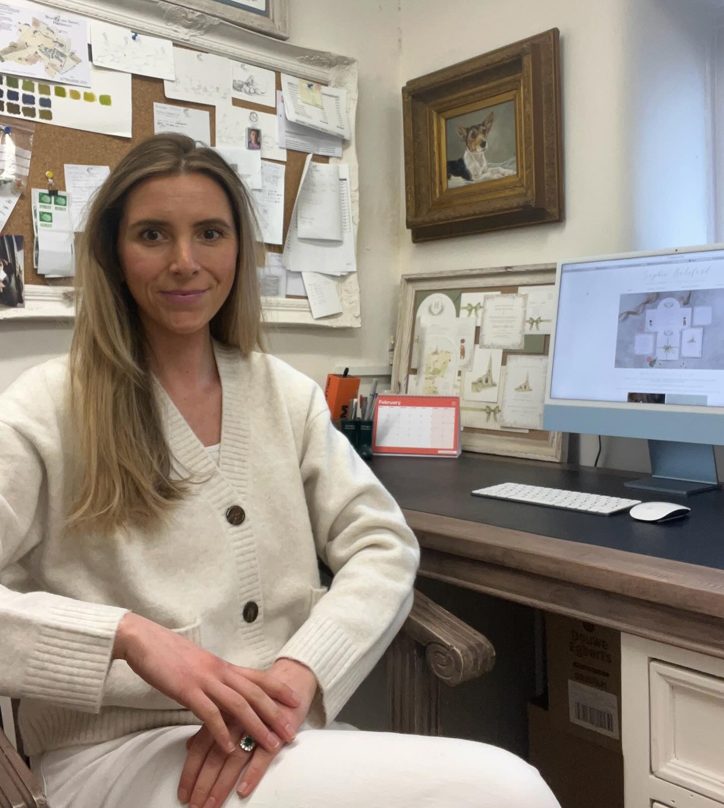 Hello and welcome to my creative world 🌍
I'm Sophie, a wedding stationery designer and artist living in Cumbria. You can usually find me in my studio, bringing beautiful illustrations to life. When I’m not working you will find me out exploring with my husband and our three dogs, baking, at the gym or in the garden.
My studio assistants, Percy, Rufus, and Winnie, are always perfect company. Their main responsibilities include snoozing, playful fighting, and ensuring my coffee cup is always spotless!
I'm looking forward to sharing my journey with you, featuring a mix of artwork, previously designed stationery for inspiration, bespoke products, and plenty of dogs!