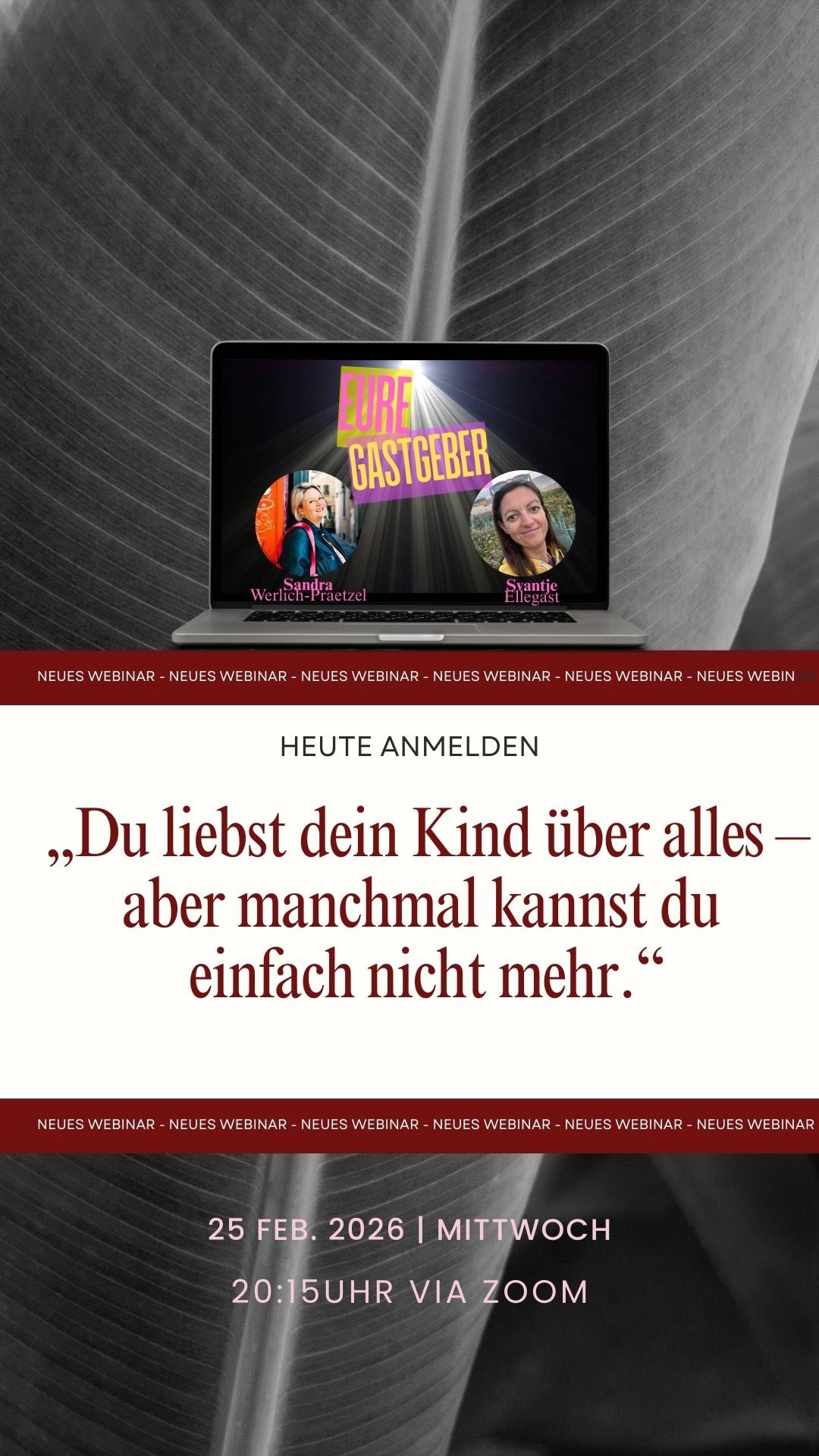 Wenn es dir gut geht,
geht es deinem Kind gut. Seit Jahren vertrete ich diesen Standpunkt. Mütter sind der Abker, der sichere Hafen, ohne Mütter geht nix!
Viele Mütter geben jeden Tag alles.
Für ihre Kinder. Für die Familie. Für den Alltag.
Und irgendwann merken sie:
Die eigenen Akkus sind leer.
In diesem kostenlosen Live-Webinar zeigen wir dir, warum Selbstfürsorge für Mütter kein Luxus ist, sondern die Basis für ein gesundes Familienleben.
Du bekommst verständliche Einblicke in Zusammenhänge, die im Mama-Alltag oft übersehen werden – körperlich, mental und emotional.Wir begleiten seit vielen Jahren Frauen und Familien rund um Gesundheit, Muttersein und Alltag.
Unser Ziel: Wissen verständlich machen und Mütter stärken.
🎥 Kostenloses Live-Webinar
Sichere dir jetzt deinen Platz und sei live dabei. Schreib Zoom und erhalte alles Infos !
#mamalltag #elternfragen #familien #selfcare #adhs