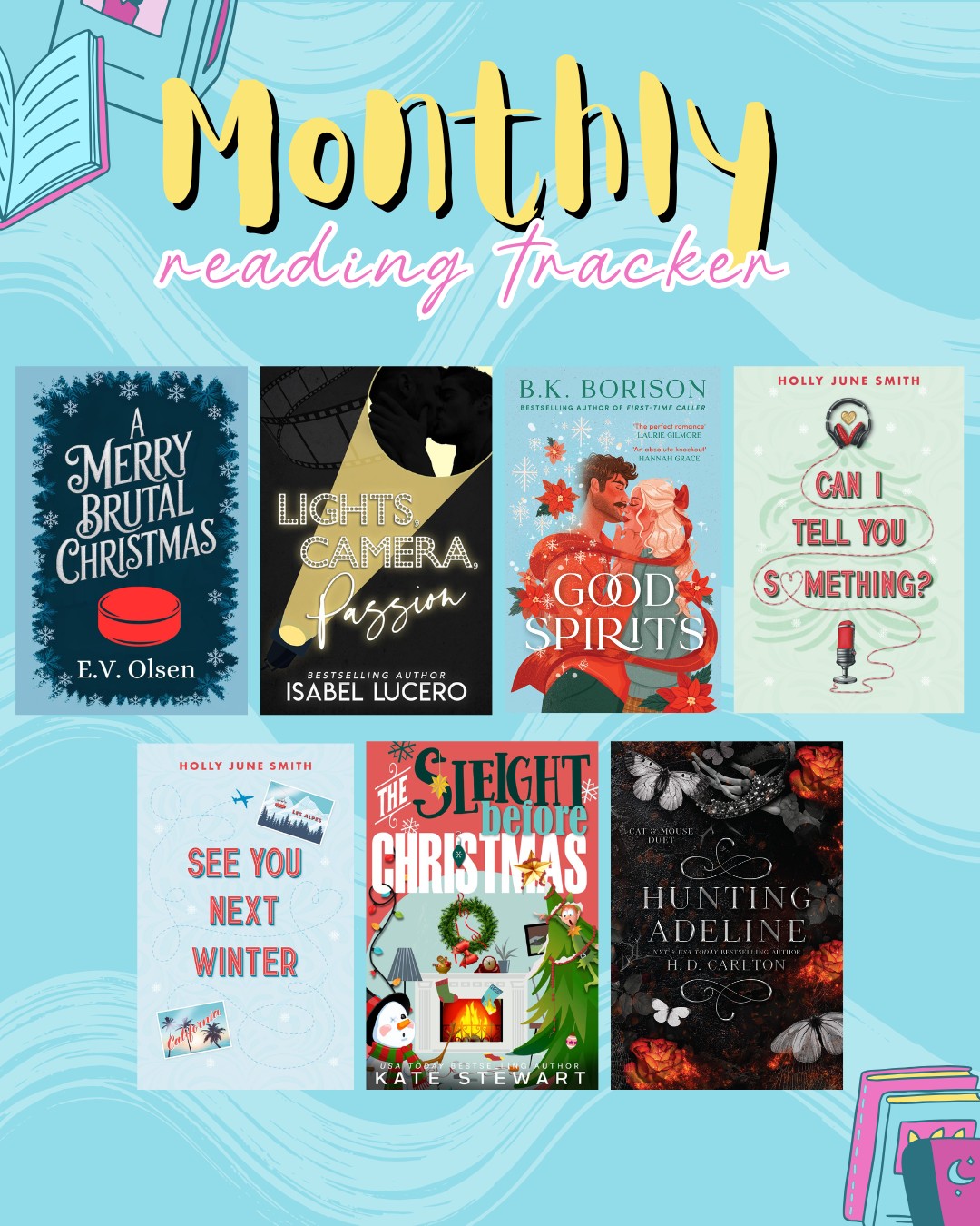 Okay, okay, yes I have been too busy to post my reading tracker for a bit, so here's all the books in read in December.
The definite standout was, Good Spirits and I'm not usually one for ghost stories, but hey, it was goooood. An instant favourite and will be first up on this years Christmas reading.
Take are of you.
Errin x
#readingtracker #wrapup #bookstoread