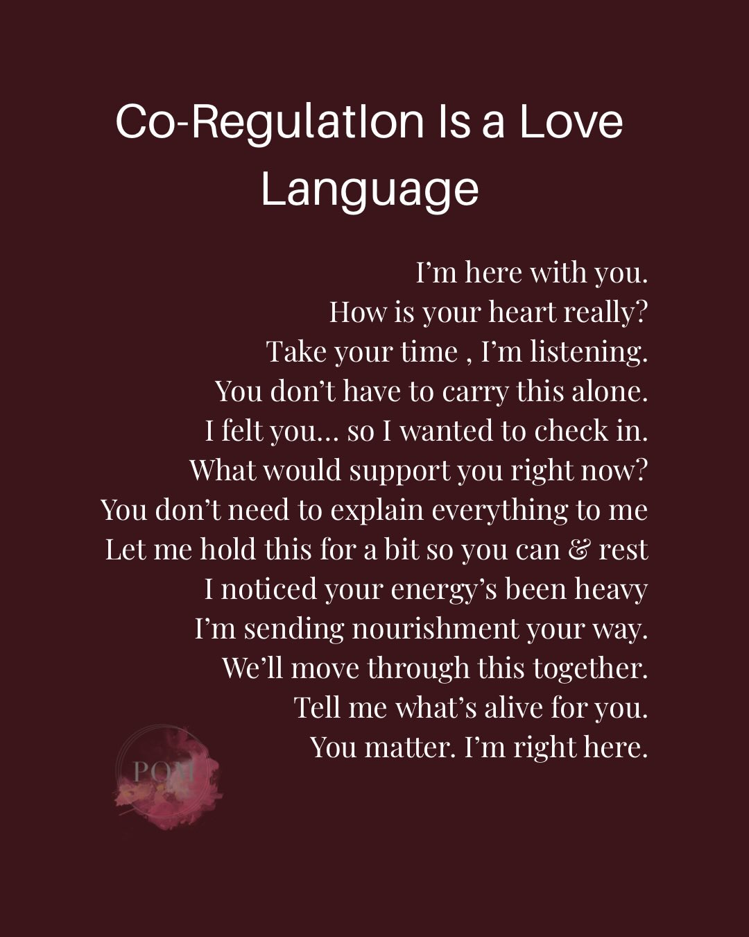 The universal language of the nervous system?â¨LOVE.
Co-regulation is what happens when we attune to each other & our internal worlds start to resonate together. Our biology is designed perfectly to do this through connection, mirroring, and the social connection.
Needing support doesnât make you needy.â¨It makes you human.We are wired for connection, simple as that.
Even if you regulate well on your own, your nervous system still longs for safe with others.
When life feels overwhelming, the presence of a regulated person can bring you back to safety. This will soothe emotions, yes, but in addition will support healing in the brain and body, through powerful chemicals like oxytocin and reduced inflammation.
What are the words, actions or behaviours that make you feel seen, heard and understood ?
What feels like love? â¨Tell me below đ¤
.
#playgroundofthemind #coregulation #nervoussystemhealing #healing #connection