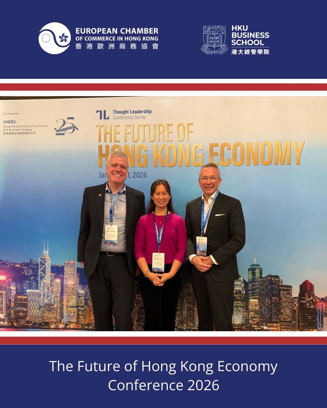 “The Future of Hong Kong Economy Conference 2026” by HKU Business School
EuroCham and European national chambers had the privilege of learning from esteemed scholars, policymakers, and industry leaders to engage in discussions on the future of the global economy, opportunities in AI Innovation, the New Silk Road for Chinese Enterprises to expand globally, Hong Kong’s positioning in global financial innovation, and entrepreneurship and leadership.
HKU Business School shared their recently published “Hong Kong Economic Policy Green Paper 2026” showing commitment to analyzing Hong Kong’s economic landscape and policy issues through professional knowledge and distinguished research while collaborating with other renowned scholars.
Read the Hong Kong Economic Policy Green Paper 2026 (link in bio)