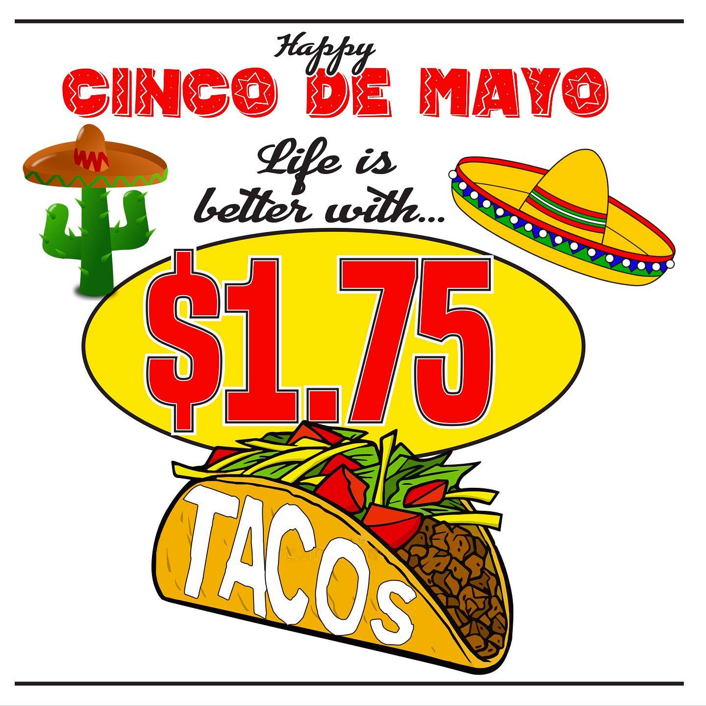 HAPPY CINCO DE MAYO ๐๐๐ฎ
Come on in to 1 MORE and celebrate with $1.75 tacos!!!
.
#food #1morebright #drinks #cincodemayo #tacos #yum