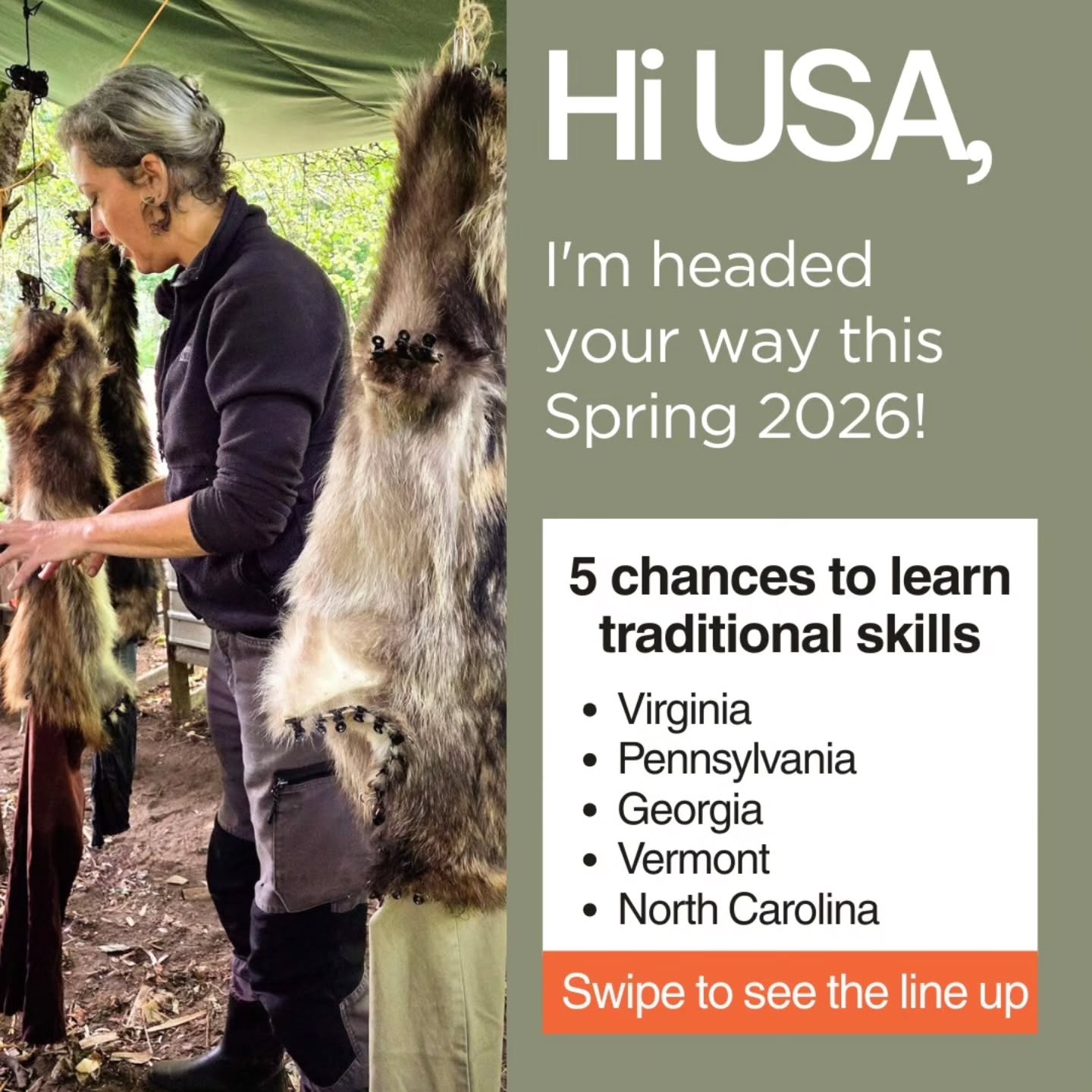 USA I'm on my way!! Spring 2026!
My spring set of courses up and down the East Coast are going to be a great chance to learn or polish your knowledge of Tanning. Or jump into one of my infamous Using the Whole Animal courses!
It starts in Georgia at the @GeorgiaBushcraft Spring Campout teaching how to fat tan fox furs! Come learn the oldest (and in my opinion best ;) tannage technology in the world!
Next a new collaboration course between Joe Flowers of @bushcraftGlobal where you you will get the chance to fat and vegetable (bark) tan fish skins, fat tan a beautiful Coyote fur and learn how to make various fish traps and test them out. And of course, you'll get to cook your fish using some tried and tested fireside cooking methods!
In Kannapolis, NC I will be leading a Using the Whole Animal course with the amazing @Douglas_s_Meyer! You might recognise him.... He was on Season 12 of Alone (that's the one in Africa),where he got to showcase his skills. So, if you want to learn how to use an animal (yes, we're doing all the guts too) from nose to tail and hang out with a couple of Alone alumni as a bonus. This is the class for you! Also..... Doug has one of the BEST outdoor skills libraries in the world!
Then it's up north to Allentown, Pennsylvania where those of you a bit further north have the chance to Fat Tan a Coyote Fur to make a soft, durable, wind proof and super lightweight product that makes some of the best fur clothing around! And we'll be doing this on a beautiful piece of rural property with some fantastic views, and some brilliant hosts!
Last but definitely not least, I will be in Dorset VT for a new team up between @Marblehouse, @InsituPolyCulture and myself. This Using the Whole Animal class is all about the conflux between culinary, craft, and culture. There will be, as always, fabulous cooking from the deer itself, amazing opportunities to process innards into utilitarian products, and a day of crafting with bone to make functional works of art, often called 'tools'
Head to my website! Link in Bio
#aloneonhistory #bushcraftusa #deerprocessing #furtanning #primativeskills