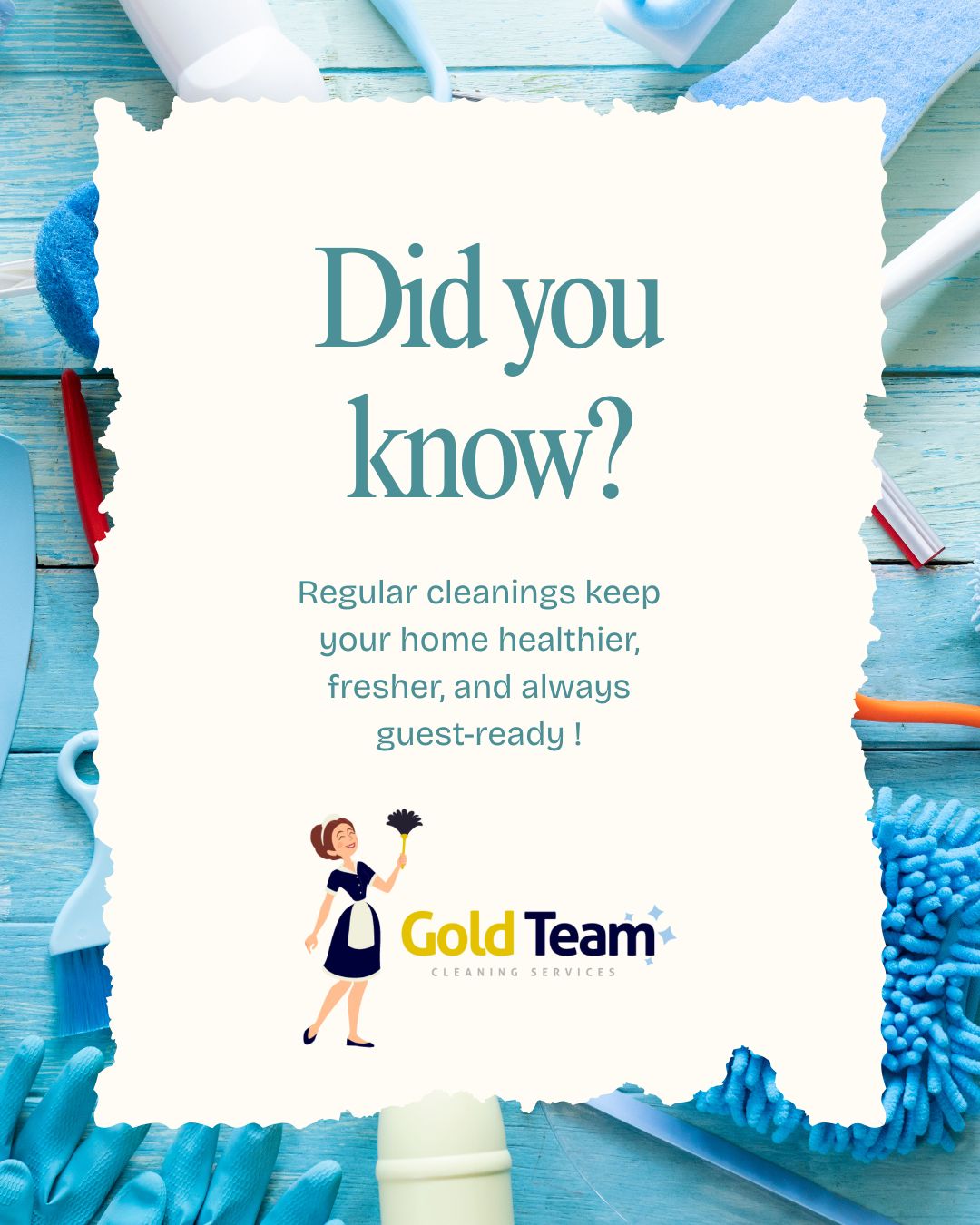 Did you know?
Regular cleanings keep your home healthier, fresher, and always guest-ready!
Weekly, bi-weekly or monthly, we’ve got you covered!
📲 Book now before spots fill up.
#RoutineCleaning #HealthyHome #CleaningService #GoldTeamCleaning