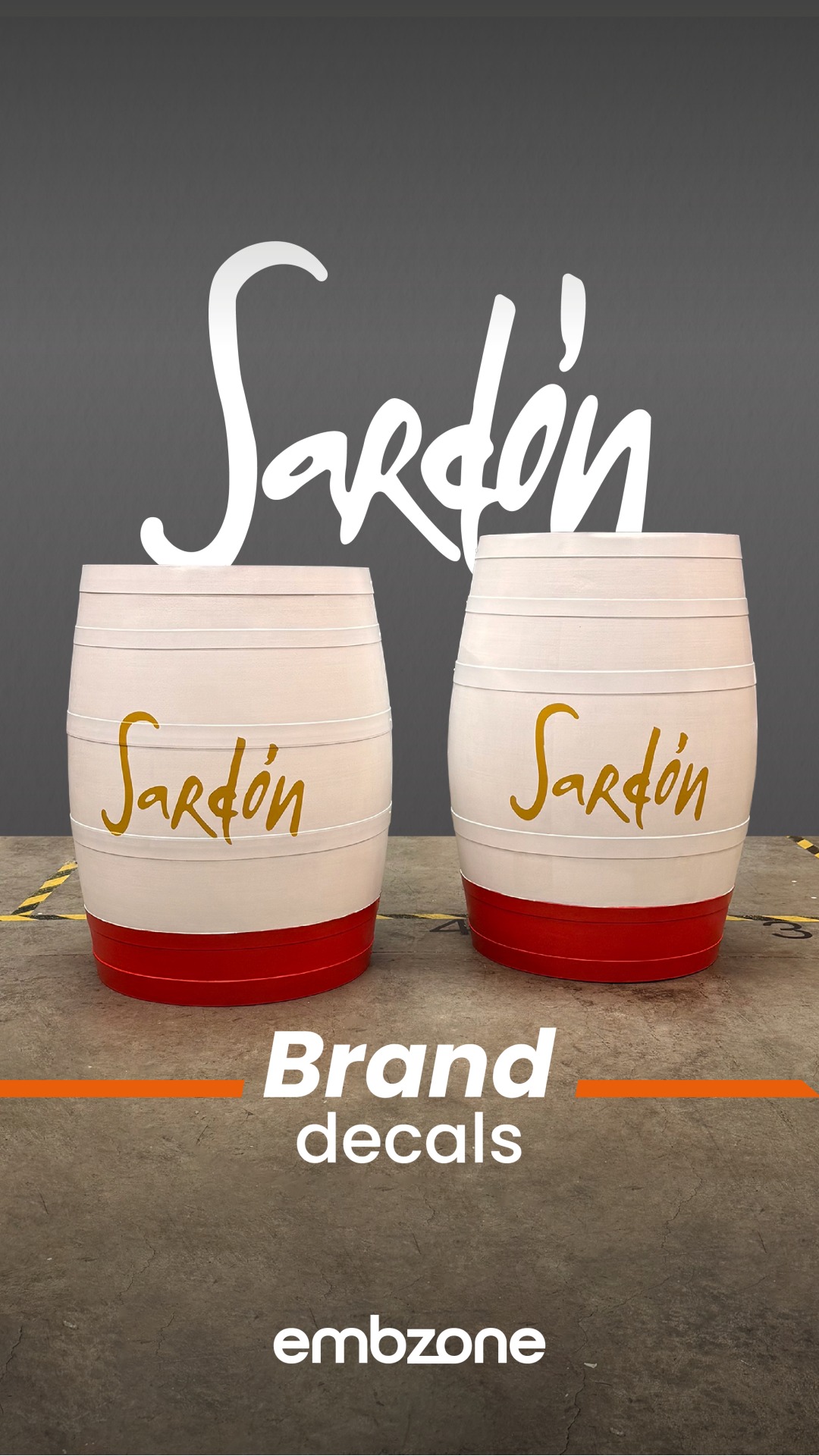 We created custom decals featuring their brand name, specially designed to be applied on wine barrels.
A detail that enhances identity, tradition, and character.
At Embzone, we turn brands into visible experiences.
#brandexperience #sardรณn #wine #barrels #embzone