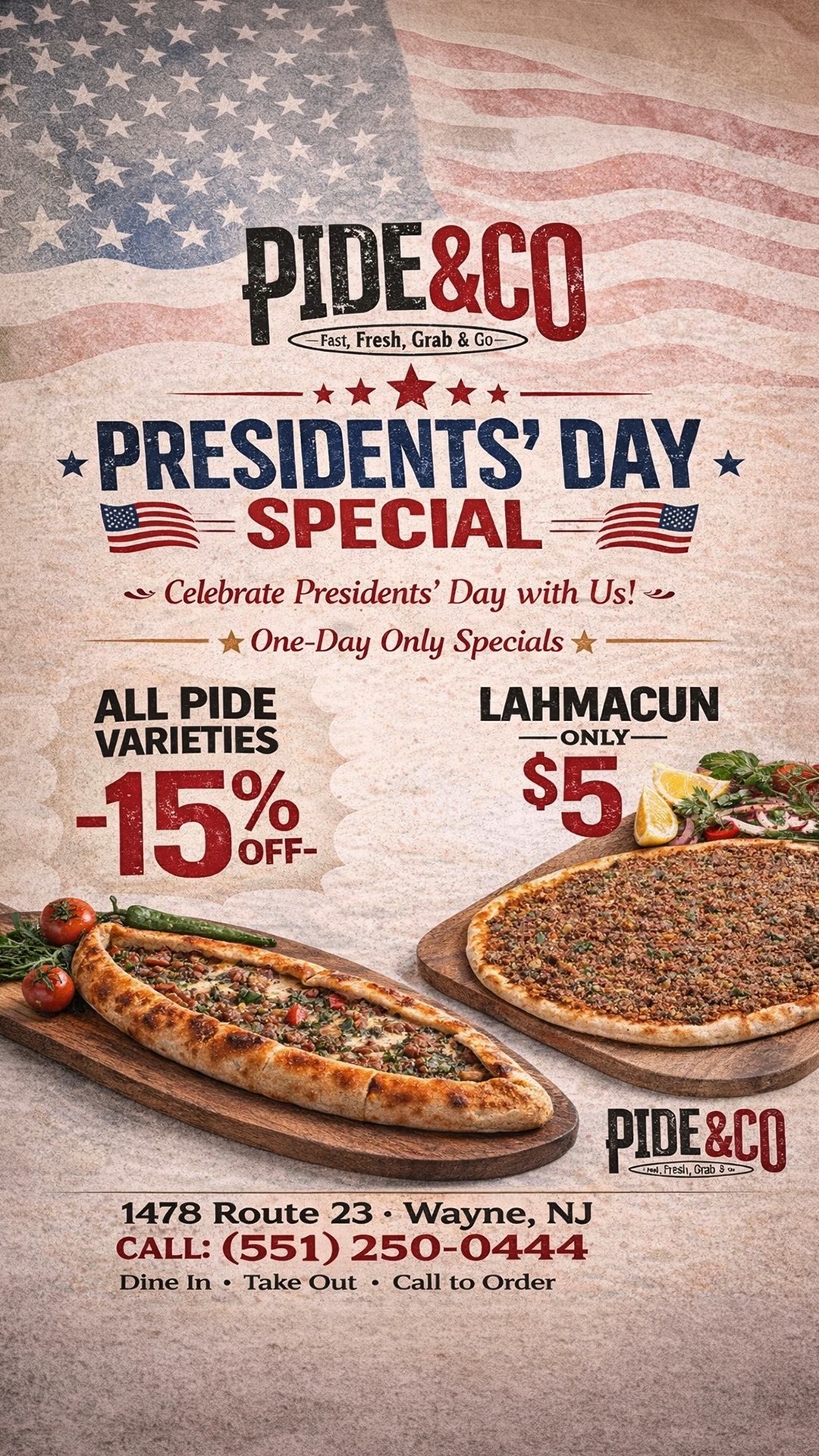 Celebrate President’s Day with a bite of happiness! Discover our delicious pide & lahmacun specials.
.
#PresidentsDay #SliceOfJoy #freshbaked #Pide