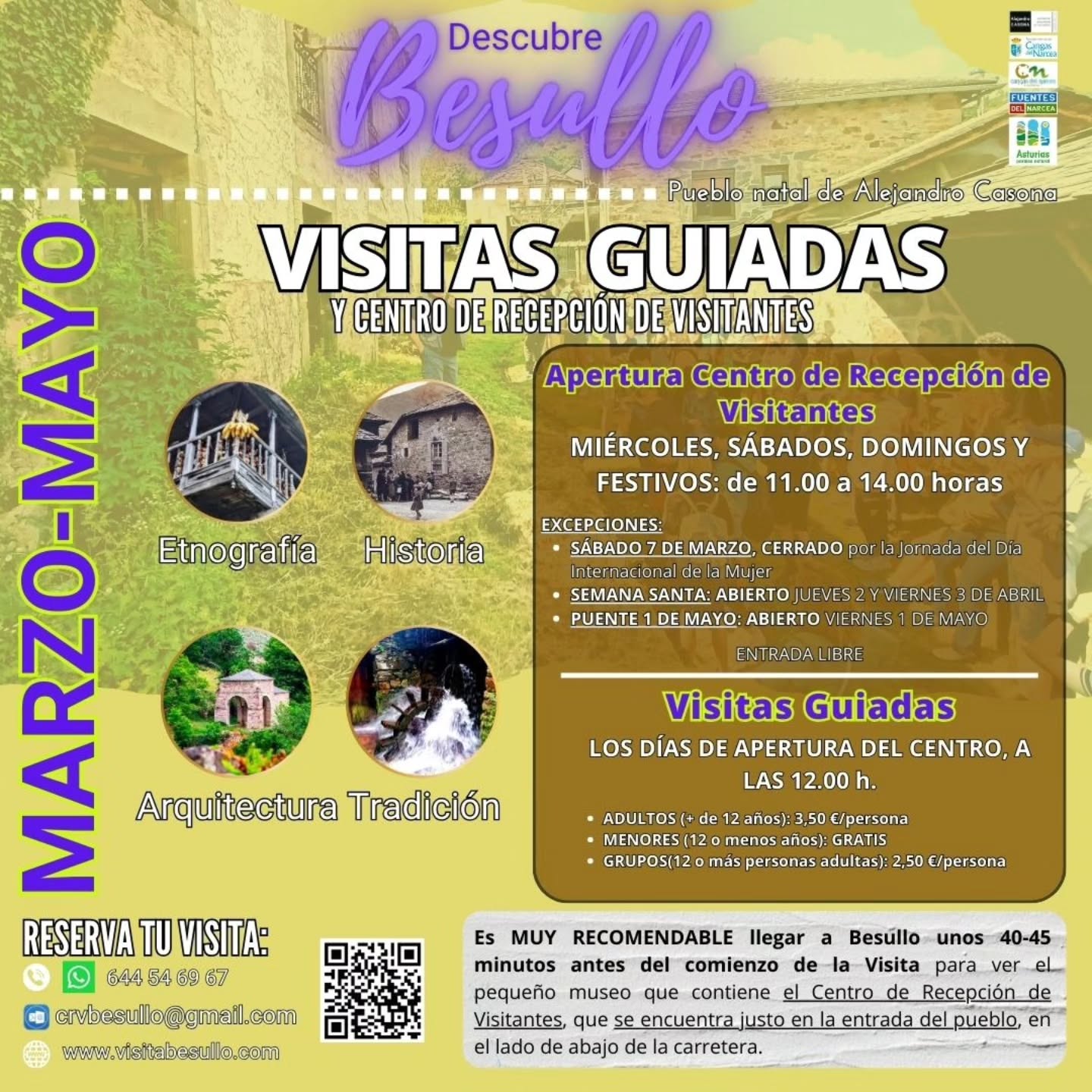 ‼️ V O L V E M O S ‼️
Después del descanso y de actualizar y renovar algunas cosillas, VOLVEMOS AL TRABAJO...
Empezamos la temporada 2026 el próximo MIÉRCOLES 4 DE MARZO, con un horario un poco distinto: abriremos los MIÉRCOLES, SÁBADOS, DOMINGOS, FESTIVOS Y PUENTES desde las 11.00 a las 14.00 horas, y las VISITAS GUIADAS serán, como siempre, los días en que abra el Centro, a las 12.00 horas.
Reserva tu visita en www.visitabesullo.com/reservar y ven a #DescubrirBesullo
#VisitaBesullo #PueblosConVida #CentroDeRecepciónDeVisitantes #AlejandroCasona @aytodecangasdelnarcea @cangas_turismo @fuentesdelnarceaturismo @fuentesdelnarcea @rectoraldebesullo @seguidores @turismoasturias